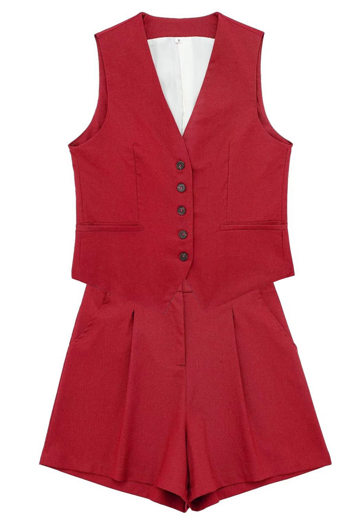 Gilet boutonné en mélange de lin à col en V en rouge