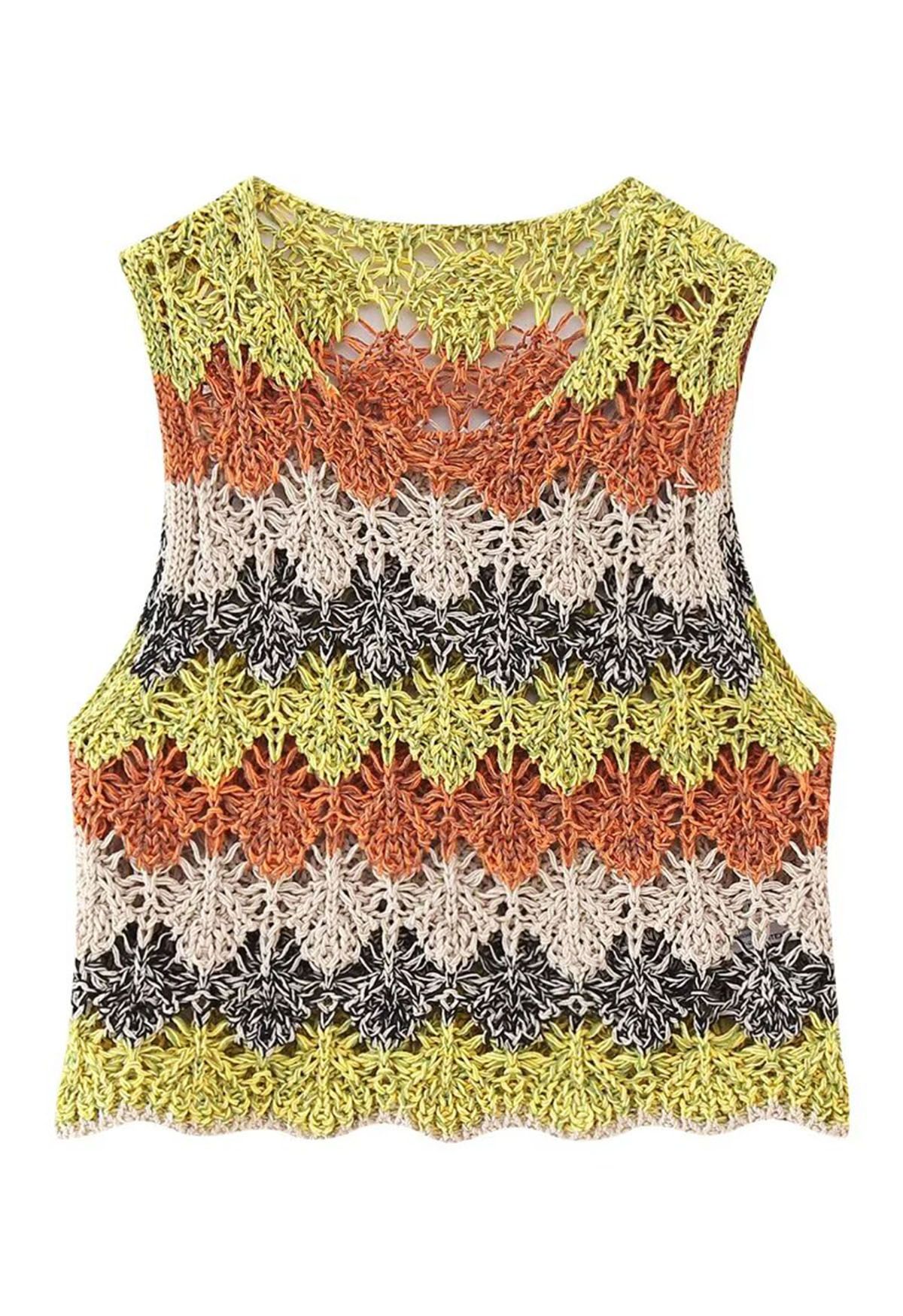 Top court sans manches en crochet ajouré multicolore 