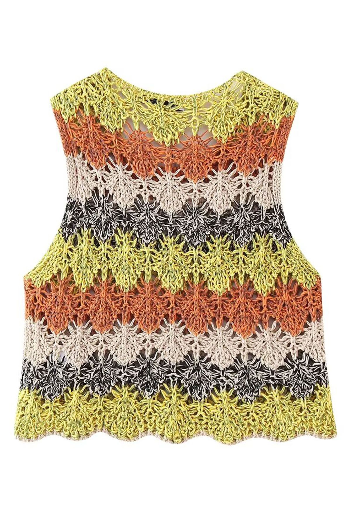 Top court sans manches en crochet ajouré multicolore 