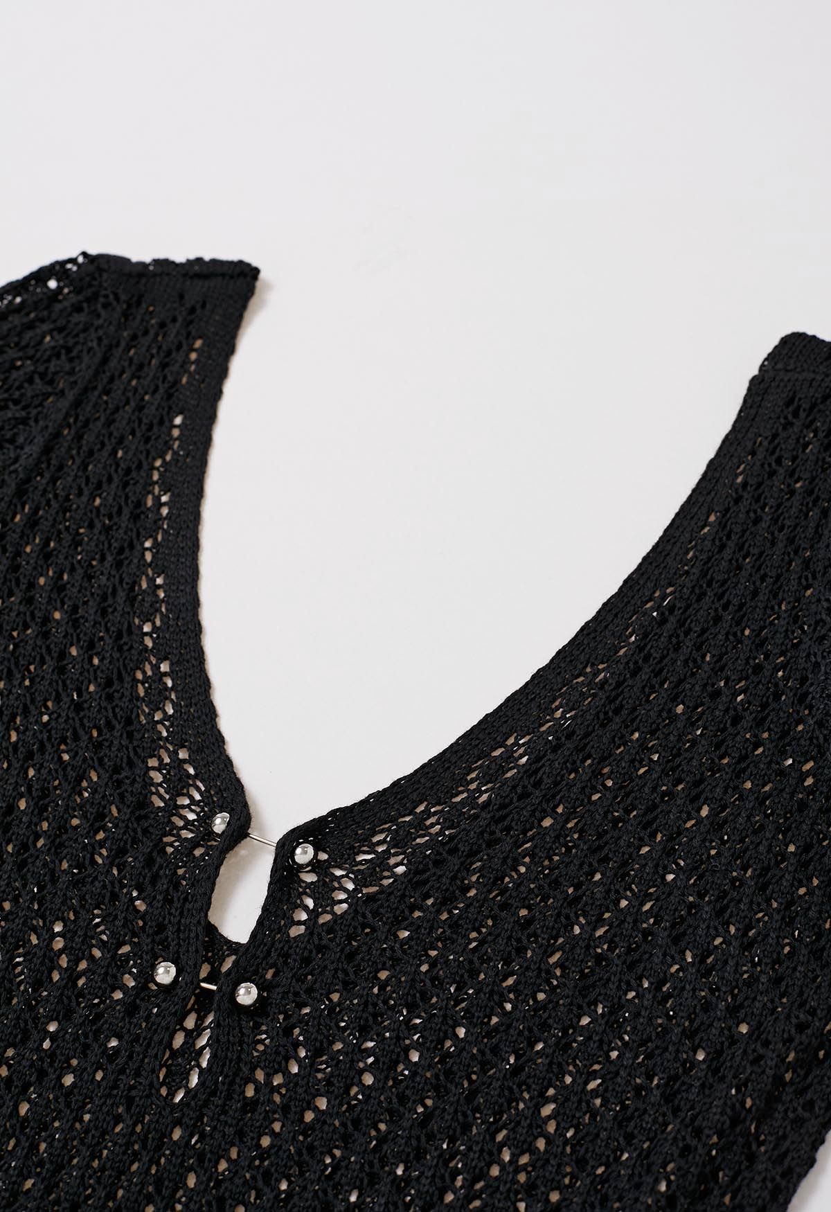 Cache-maillot au crochet avec décor de perles à dos ouvert, noir