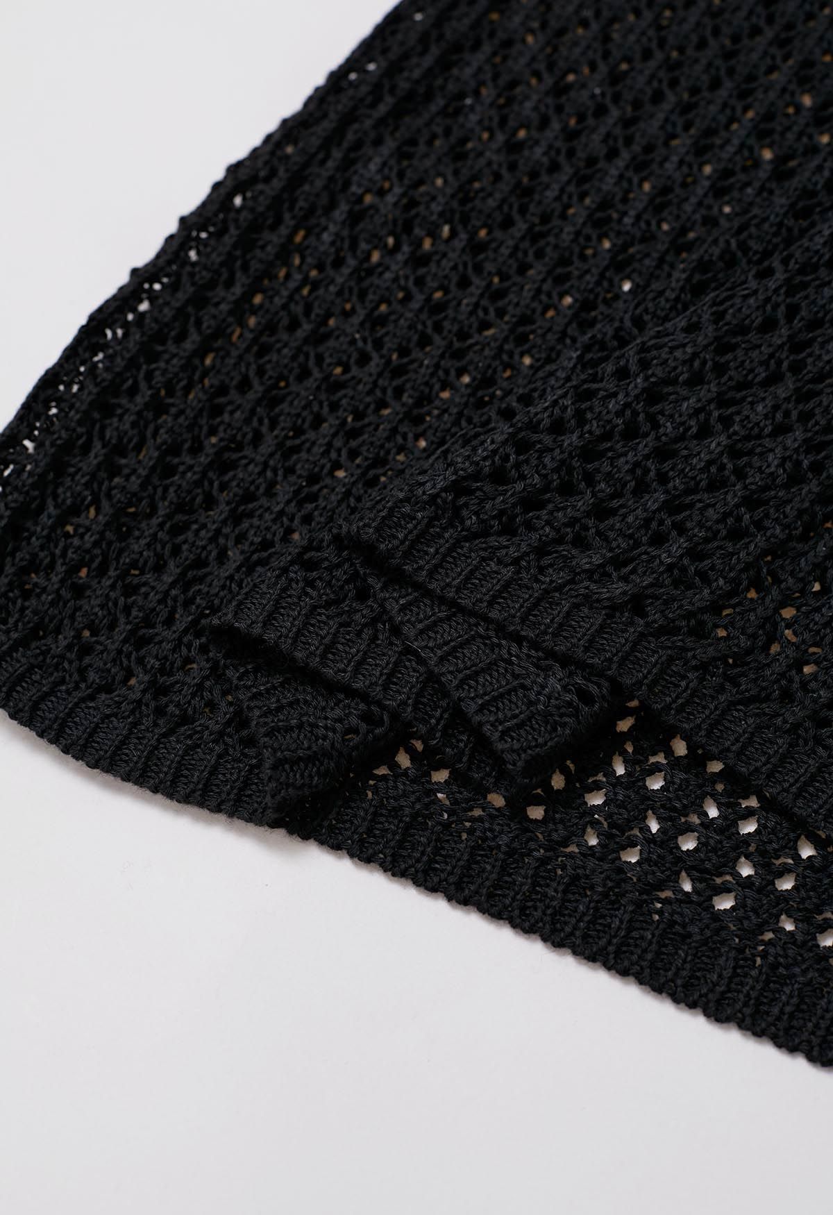 Cache-maillot au crochet avec décor de perles à dos ouvert, noir