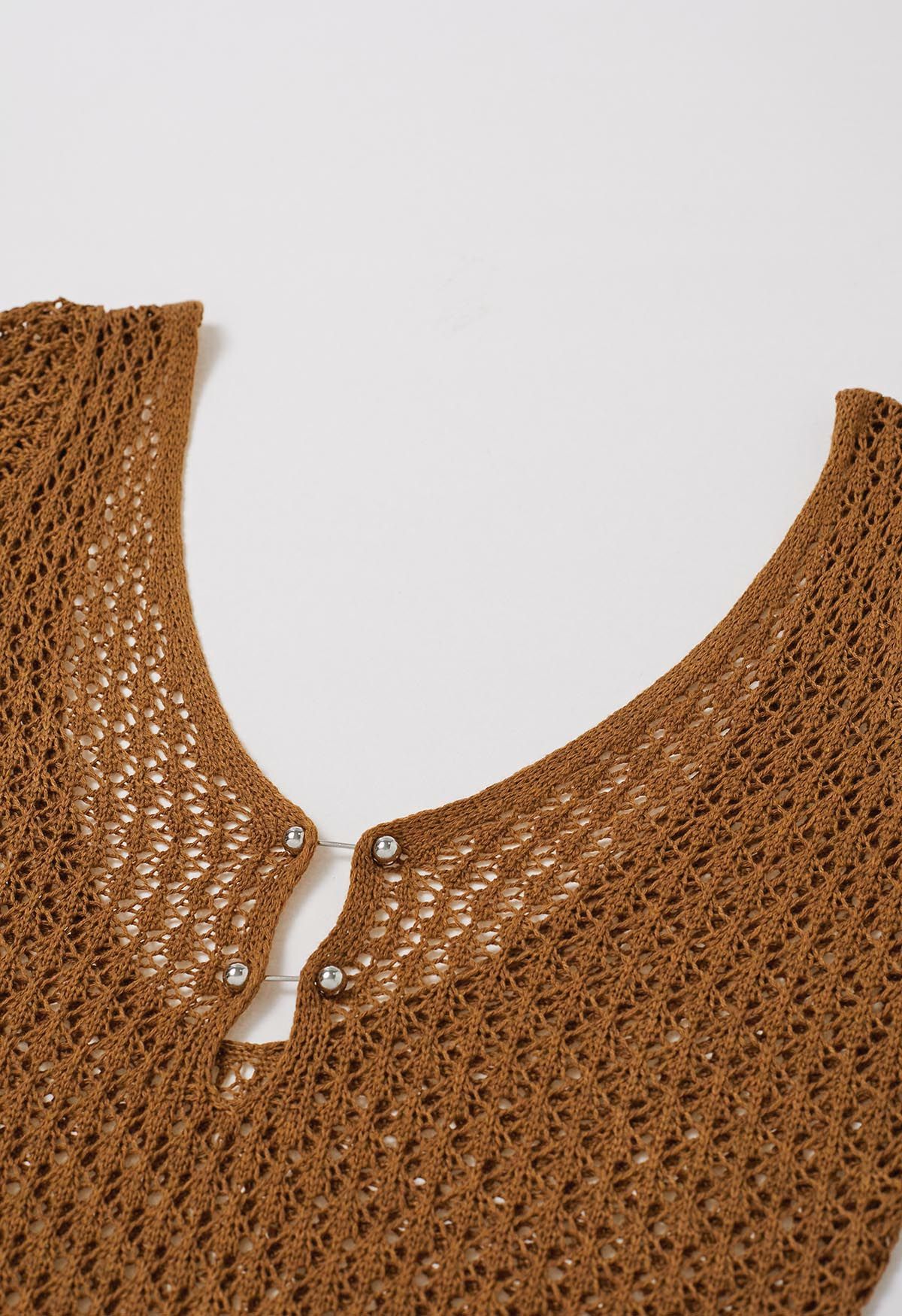 Cache-maillot au crochet avec décor de perles à dos ouvert, caramel