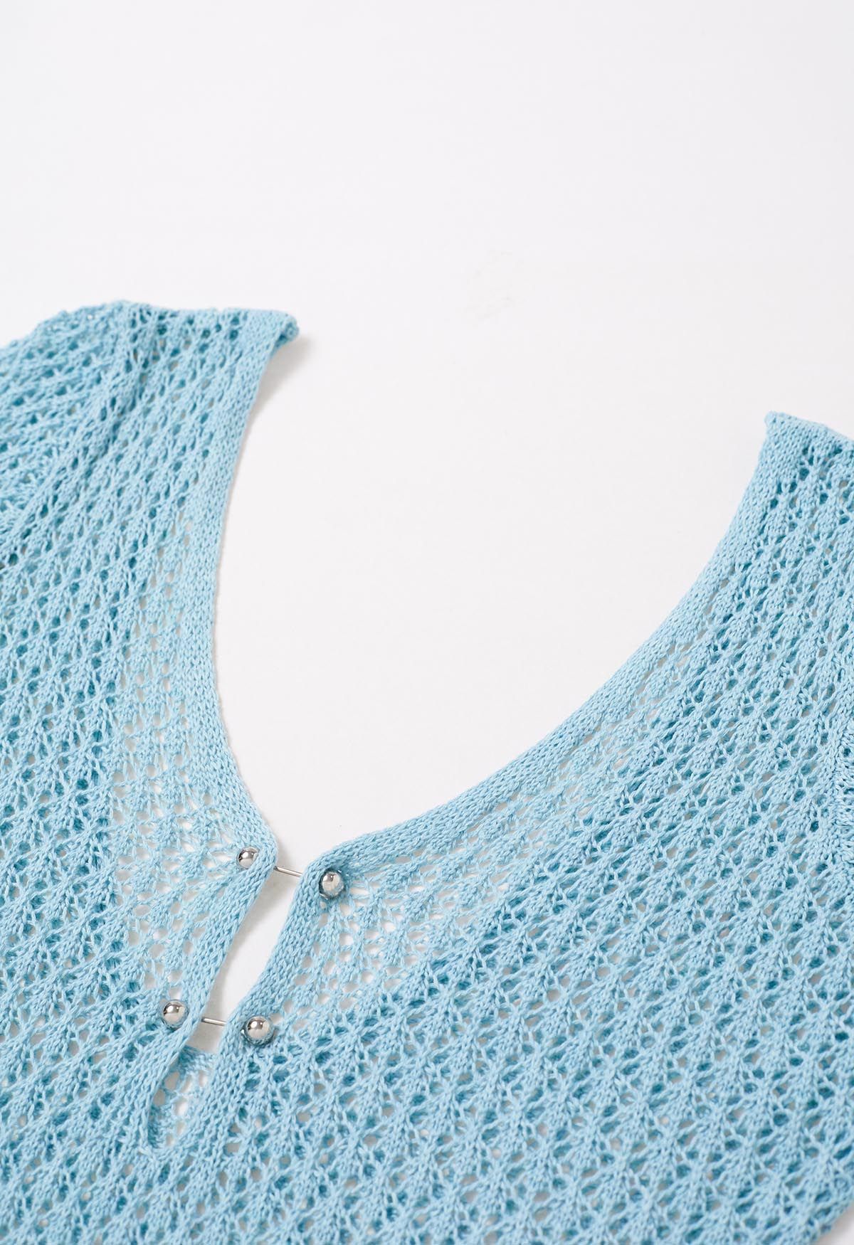 Cache-maillot au crochet à décor de perles à dos ouvert en bleu