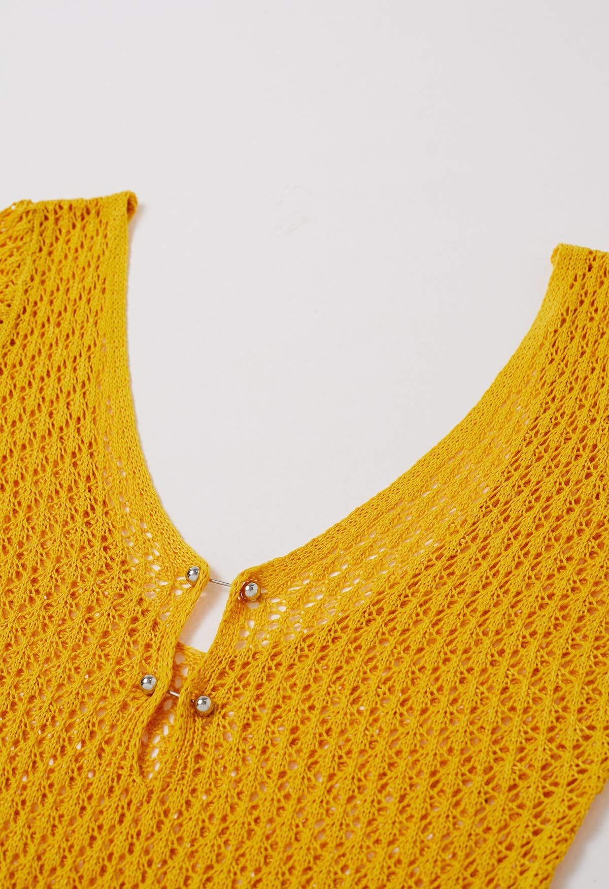 Cache-maillot au crochet à décor de perles à dos ouvert en jaune