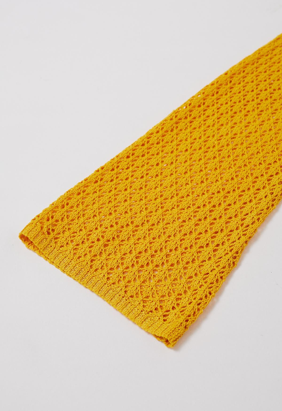 Cache-maillot au crochet à décor de perles à dos ouvert en jaune