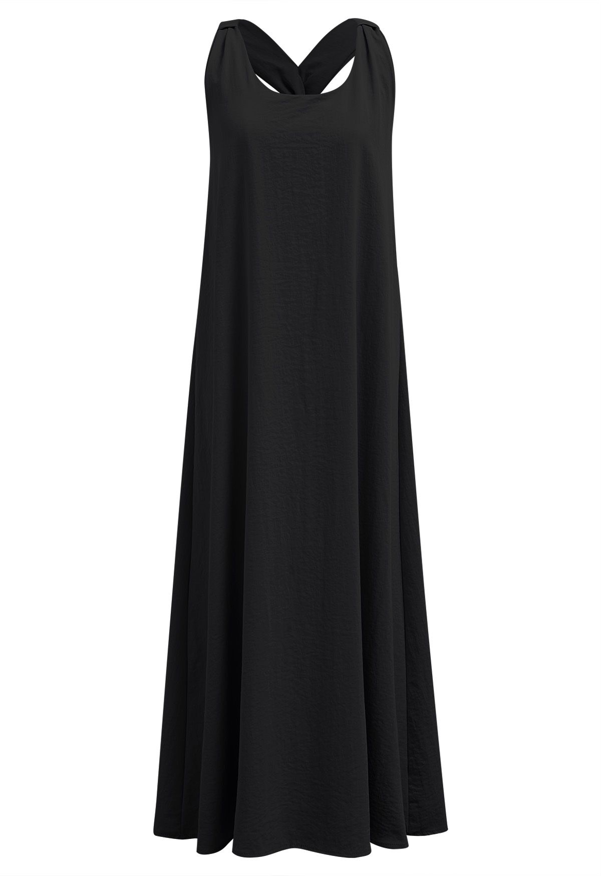 Robe longue dos nu torsadée unie en noir