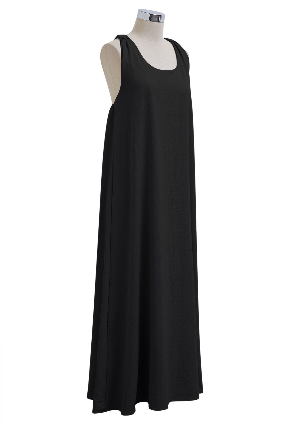 Robe longue dos nu torsadée unie en noir