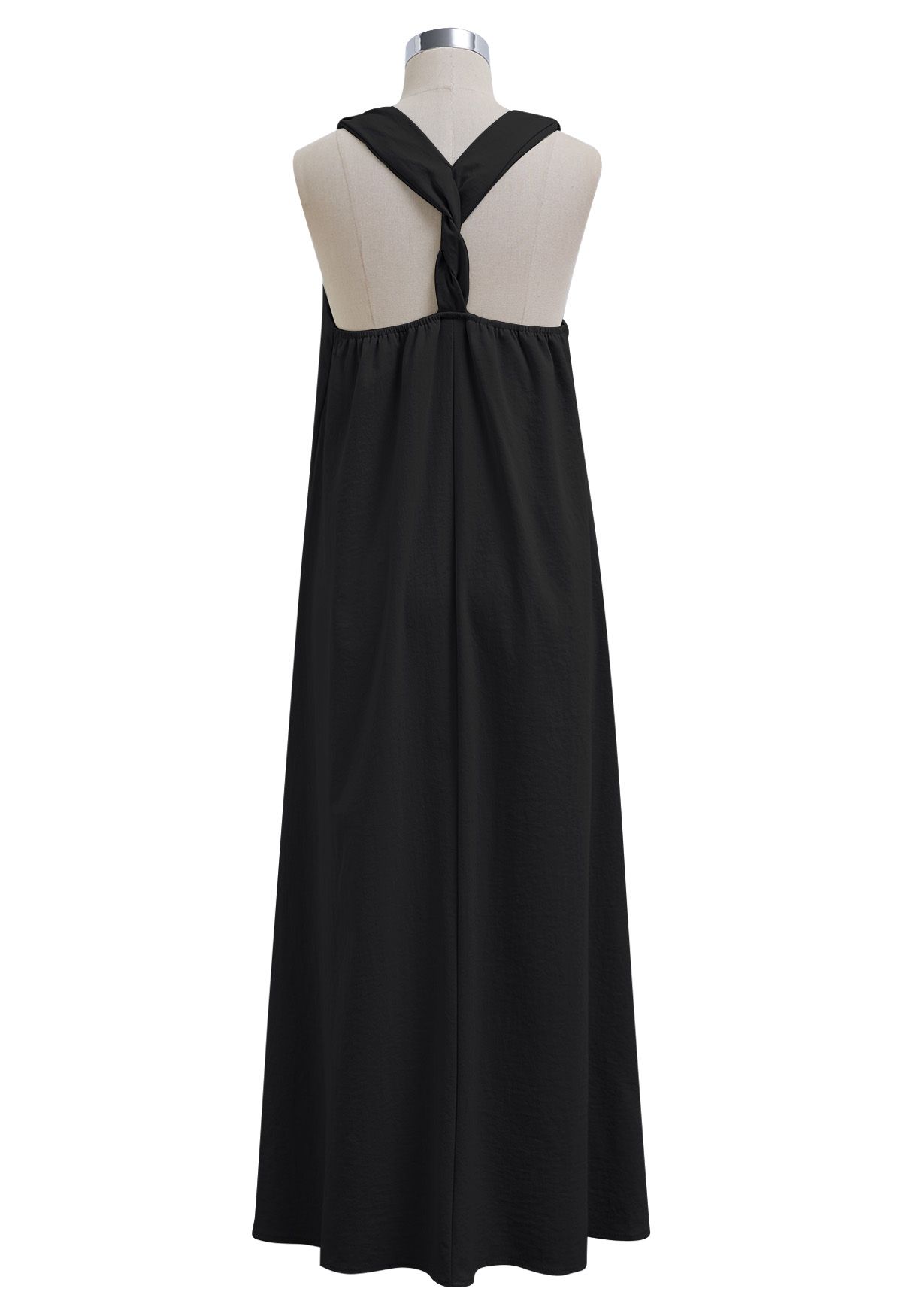 Robe longue dos nu torsadée unie en noir