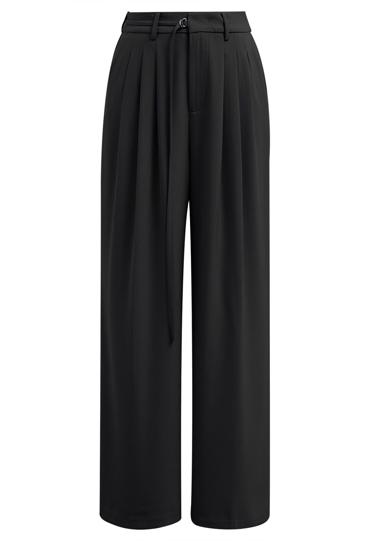 Pantalon droit plissé à ceinture réglable en noir