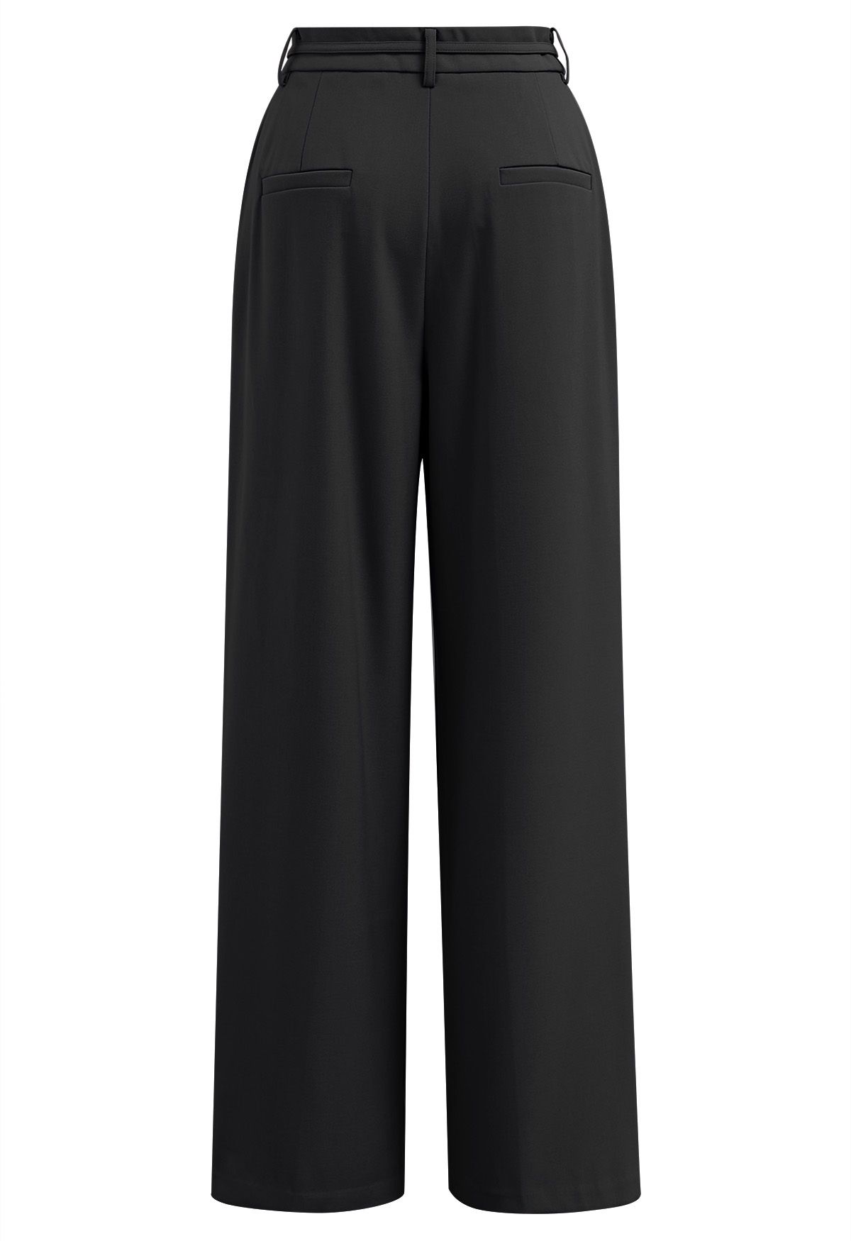 Pantalon droit plissé à ceinture réglable en noir