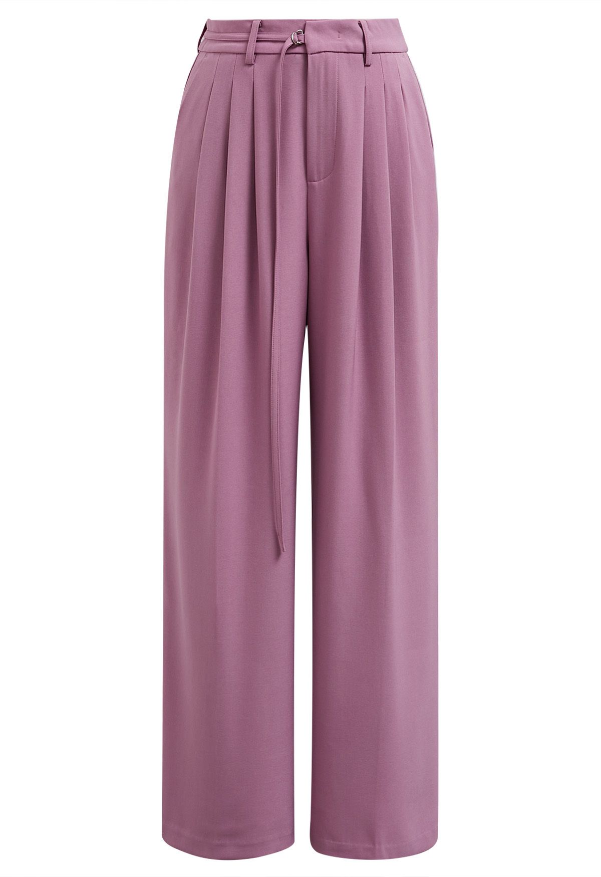 Pantalon droit plissé à ceinture réglable en violet