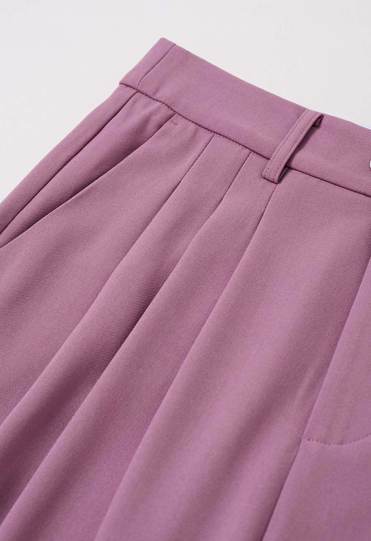 Pantalon droit plissé à ceinture réglable en violet