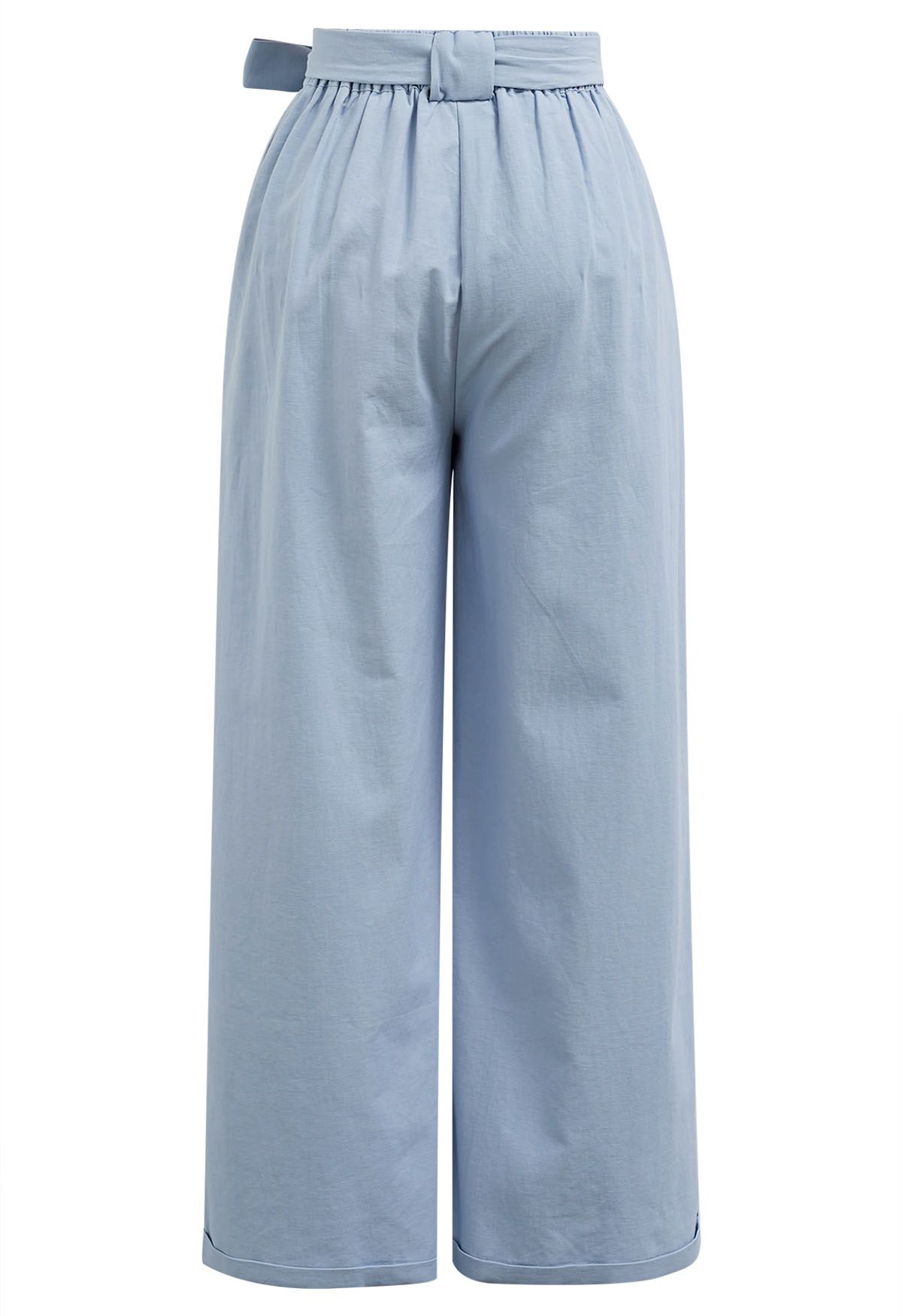 Pantalon large plissé avec ceinture à nœud papillon en bleu