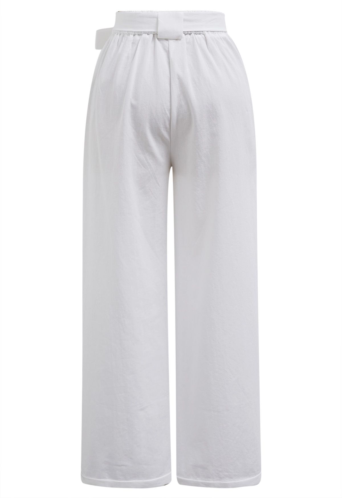 Pantalon large plissé avec ceinture à nœud papillon en blanc