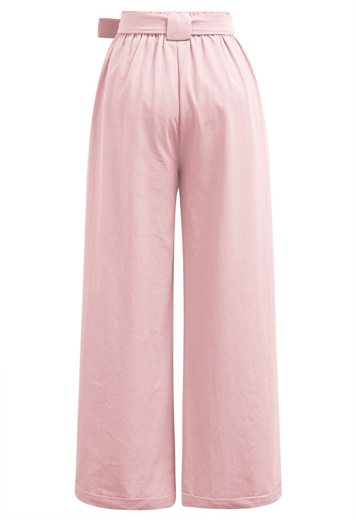 Pantalon large plissé avec ceinture à nœud papillon en rose