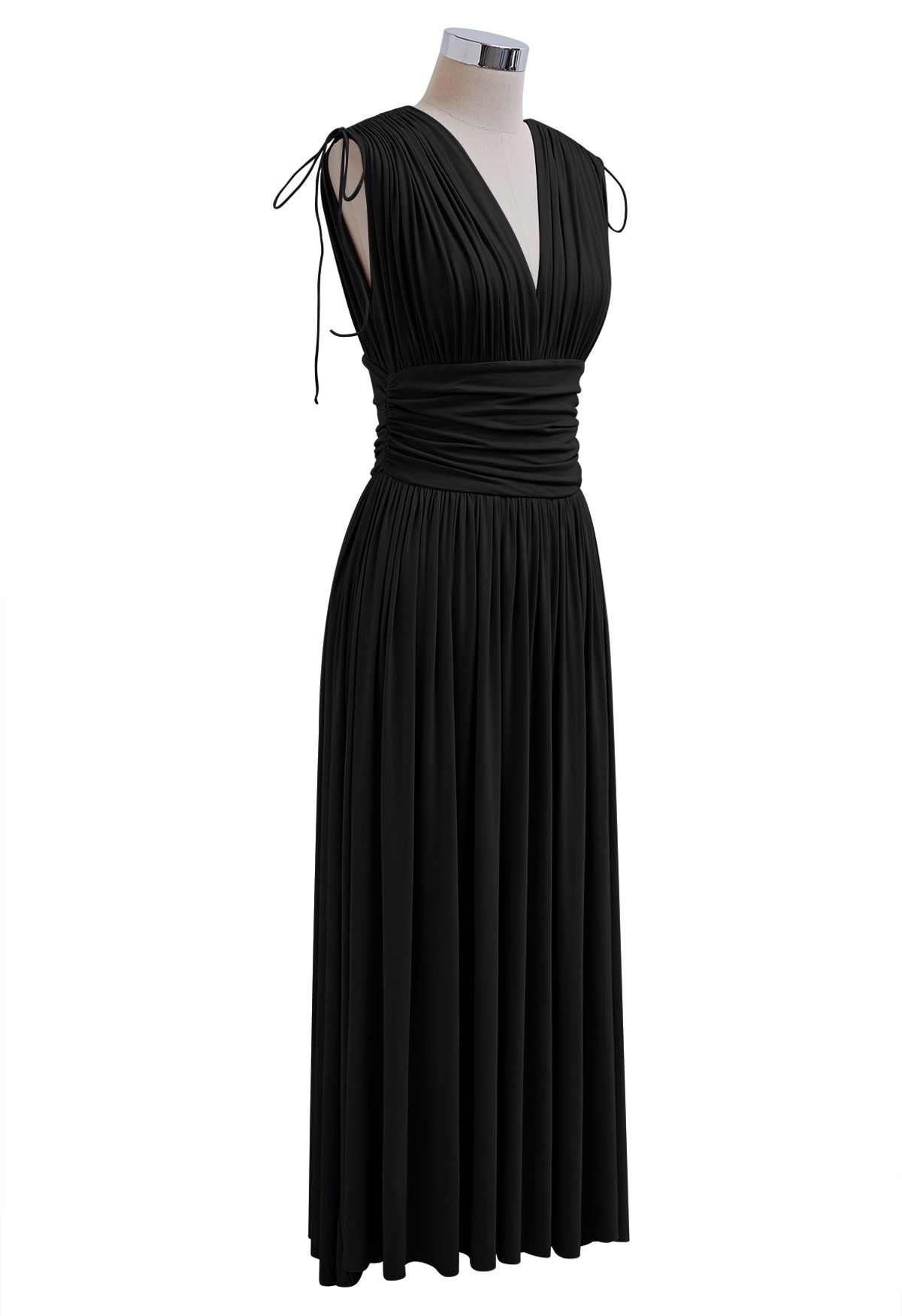 Robe essentielle en modal à col en V avec cordon de serrage, noir