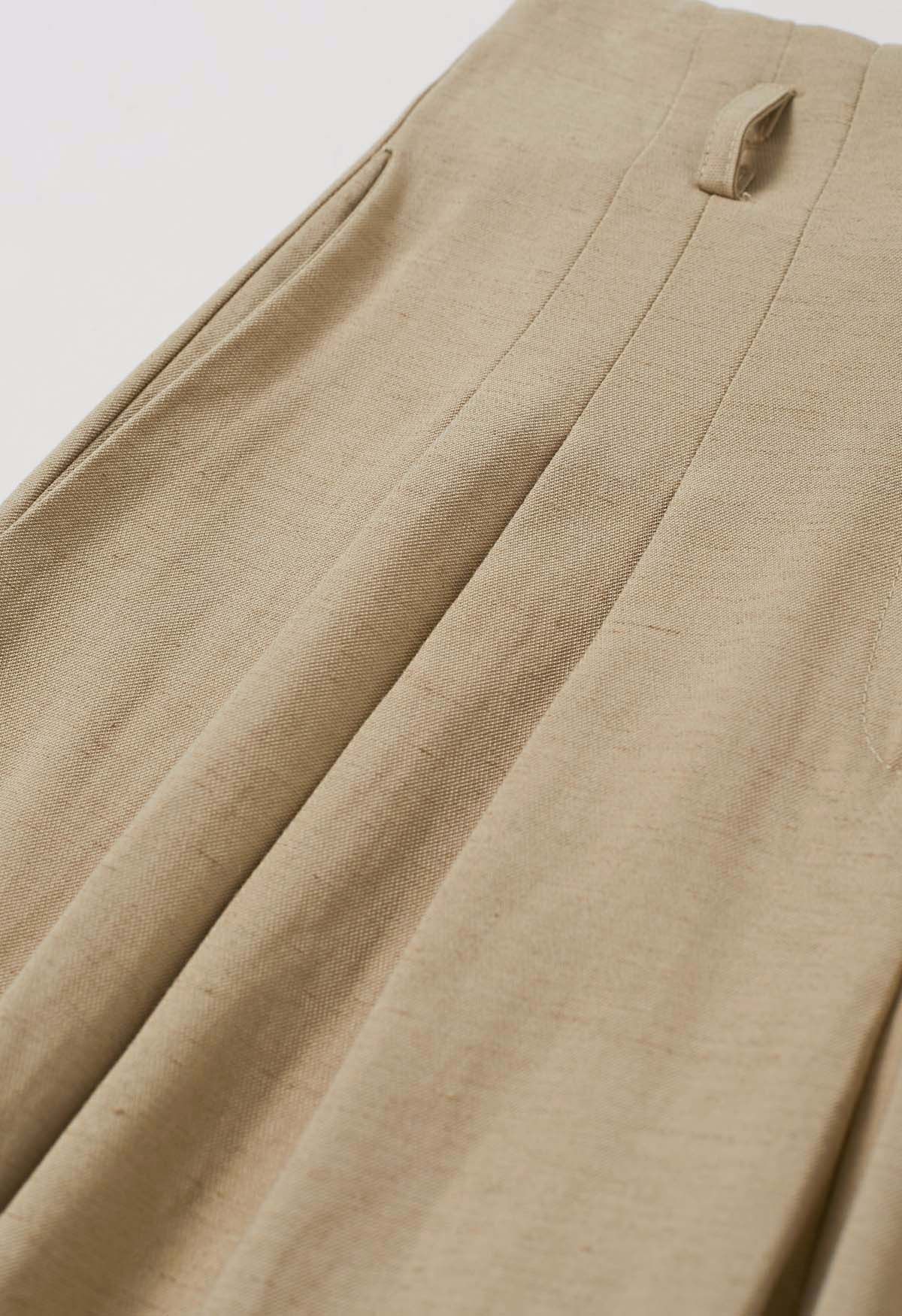 Pantalon Palazzo en lin mélangé avec ceinture à l'ancienne en chameau