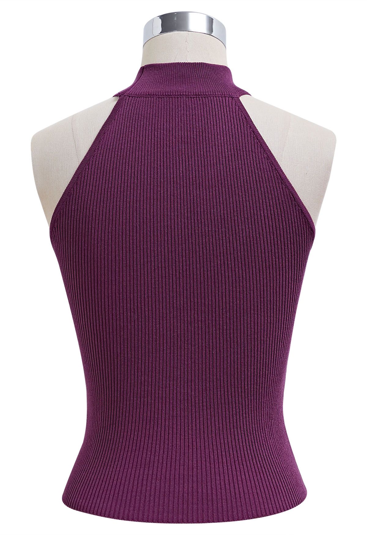 Haut en tricot dos nu sans manches avec ruban croisé en violet