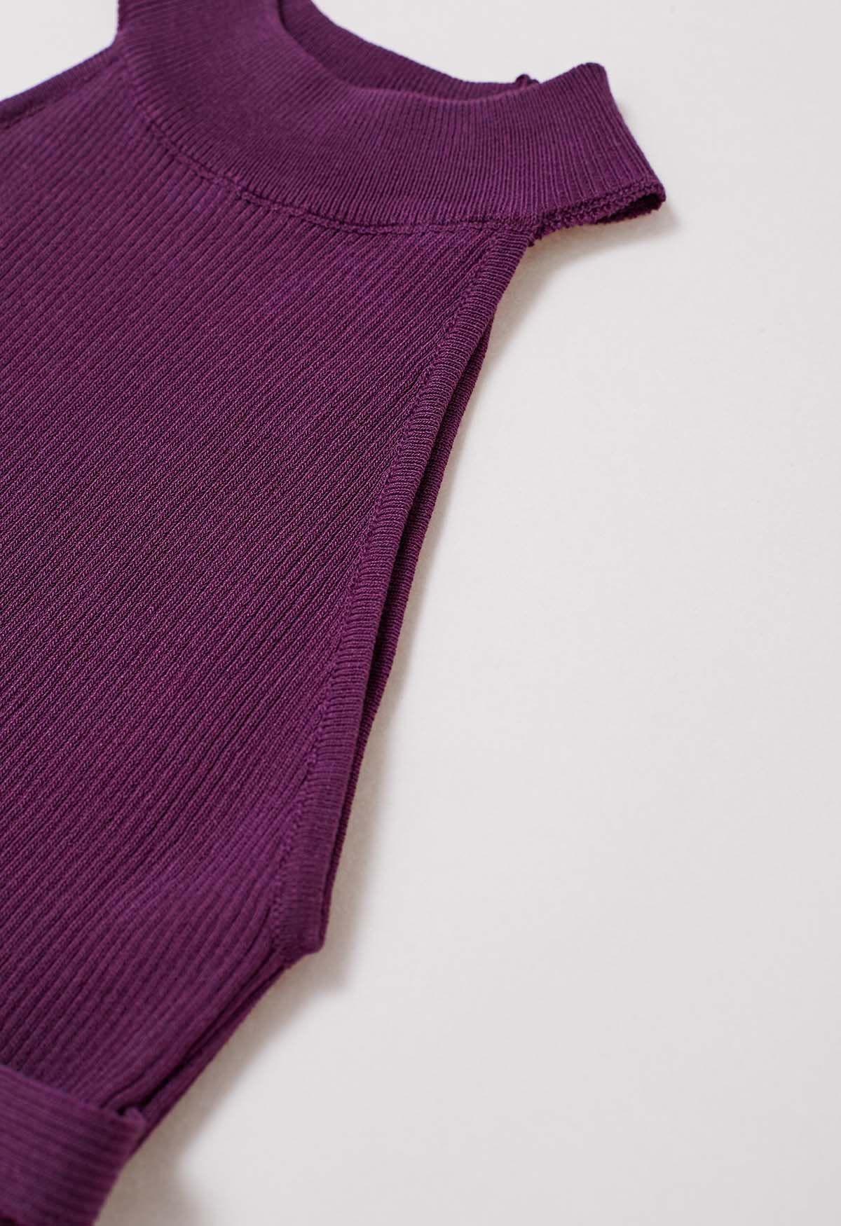 Haut en tricot dos nu sans manches avec ruban croisé en violet