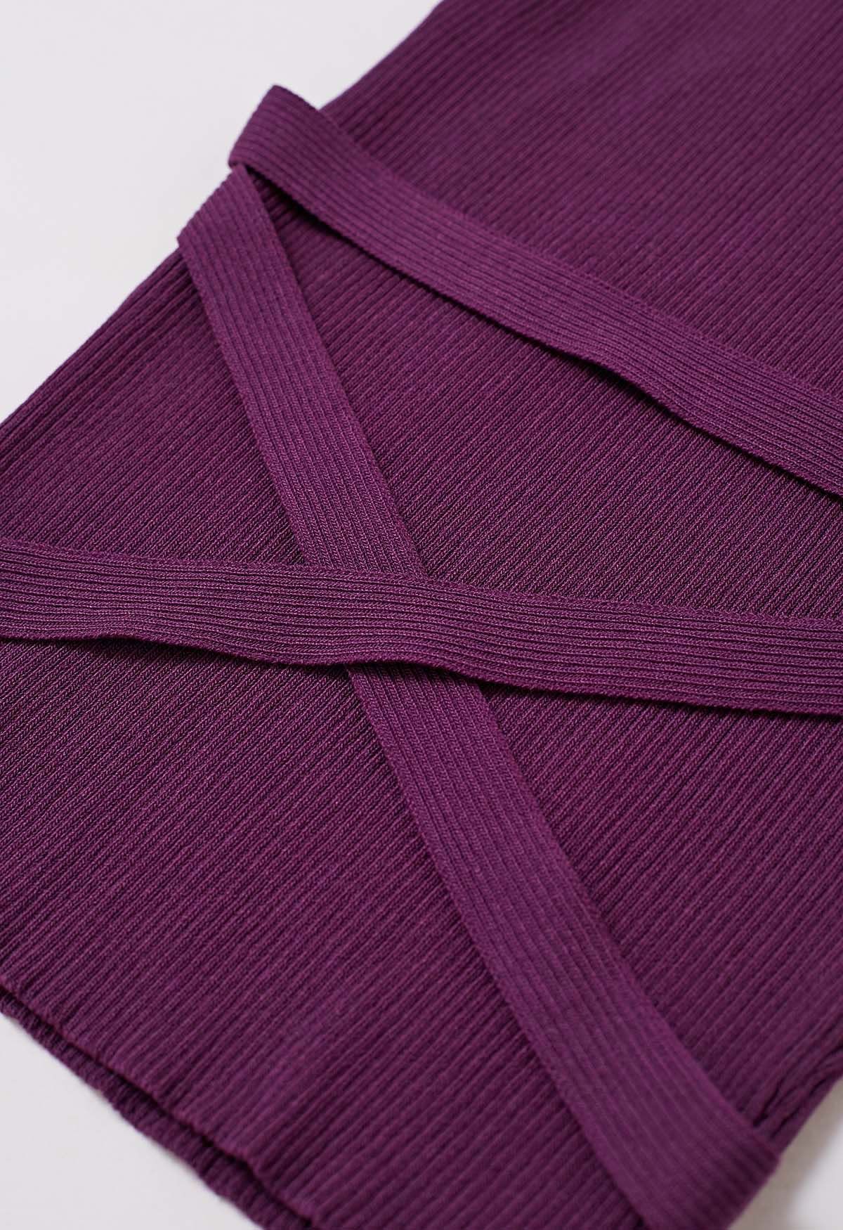 Haut en tricot dos nu sans manches avec ruban croisé en violet