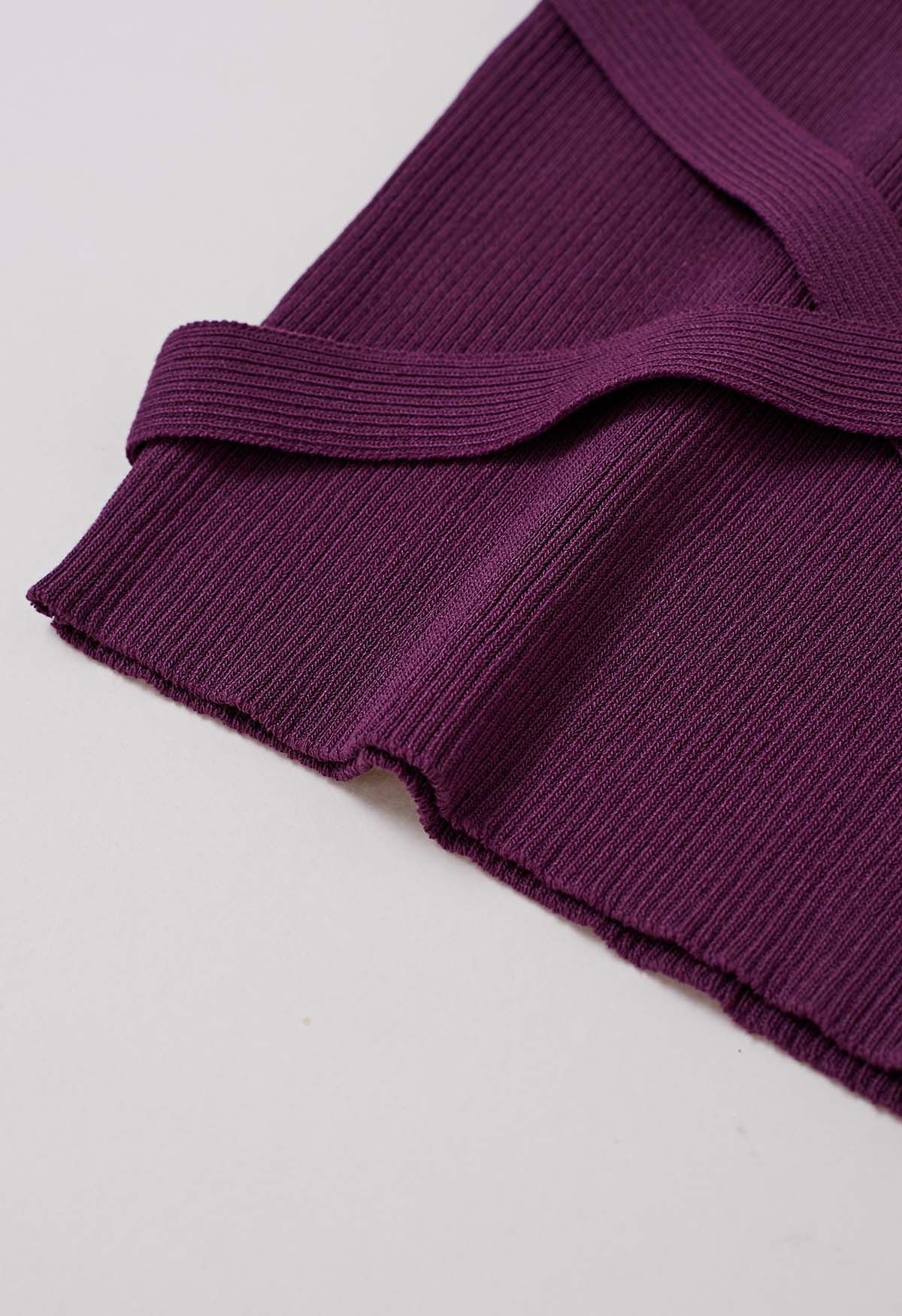 Haut en tricot dos nu sans manches avec ruban croisé en violet