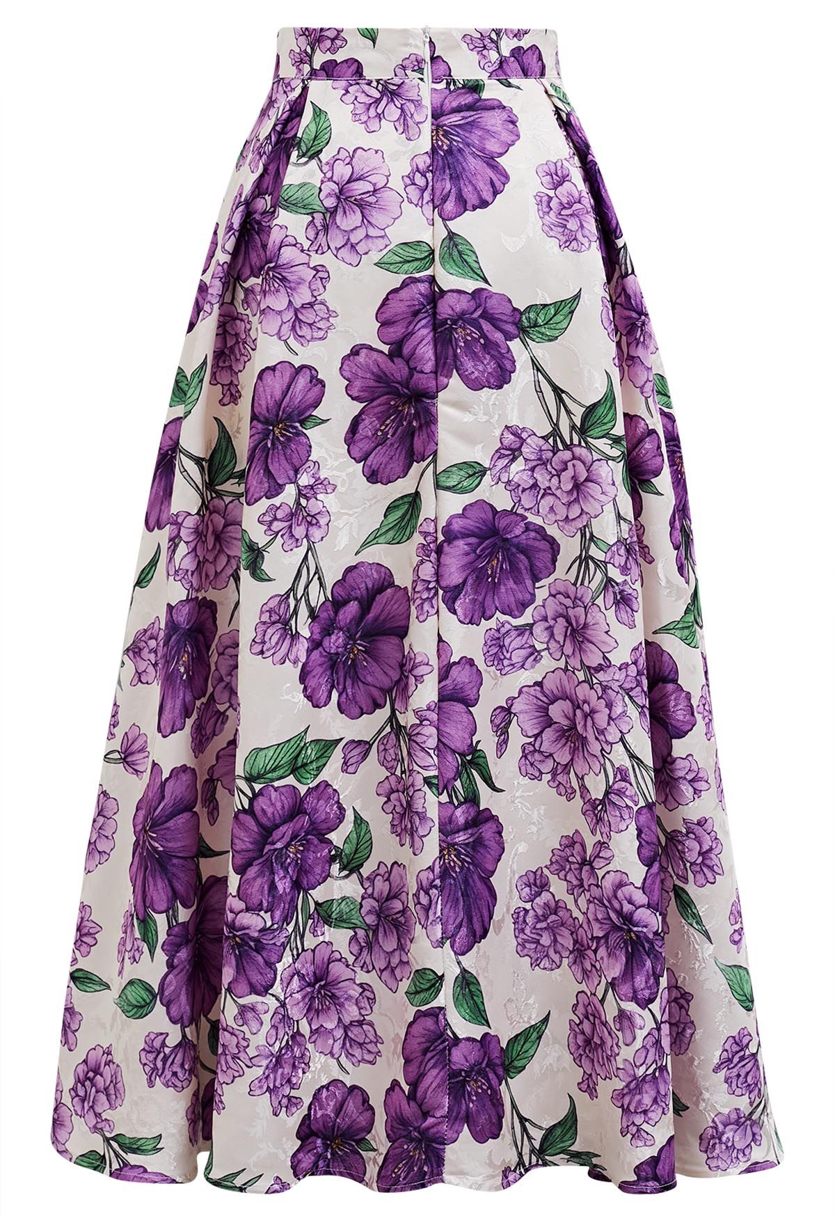 Jupe trapèze plissée en jacquard Purple Blooms