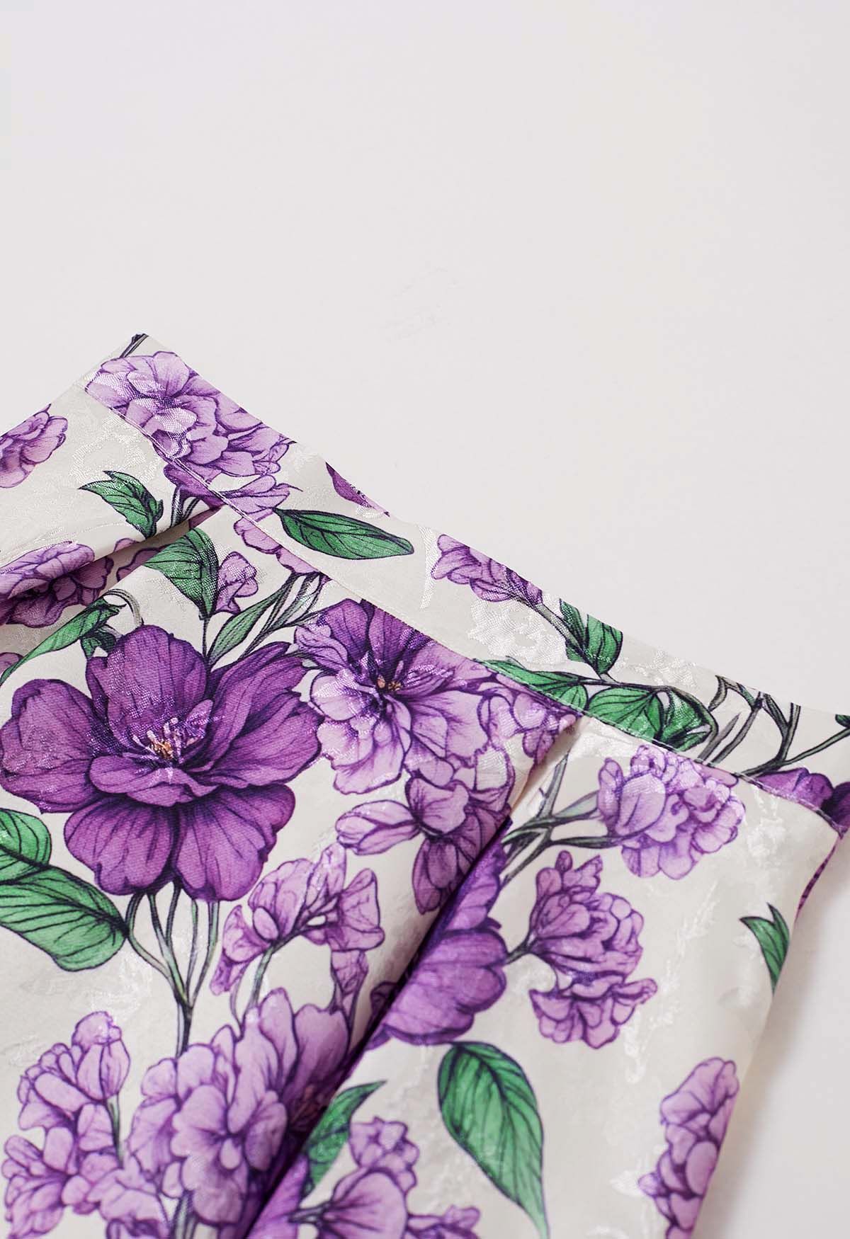 Jupe trapèze plissée en jacquard Purple Blooms