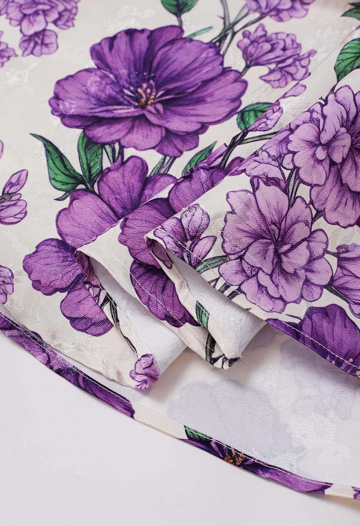 Jupe trapèze plissée en jacquard Purple Blooms