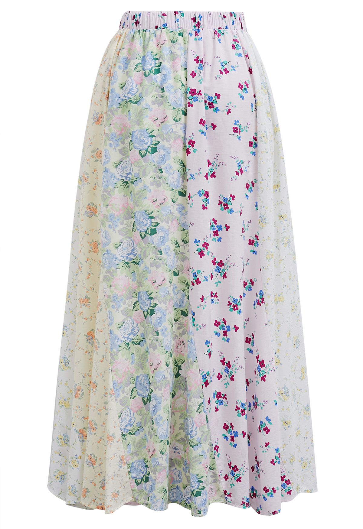 Jupe longue asymétrique en coton à patchwork floral 