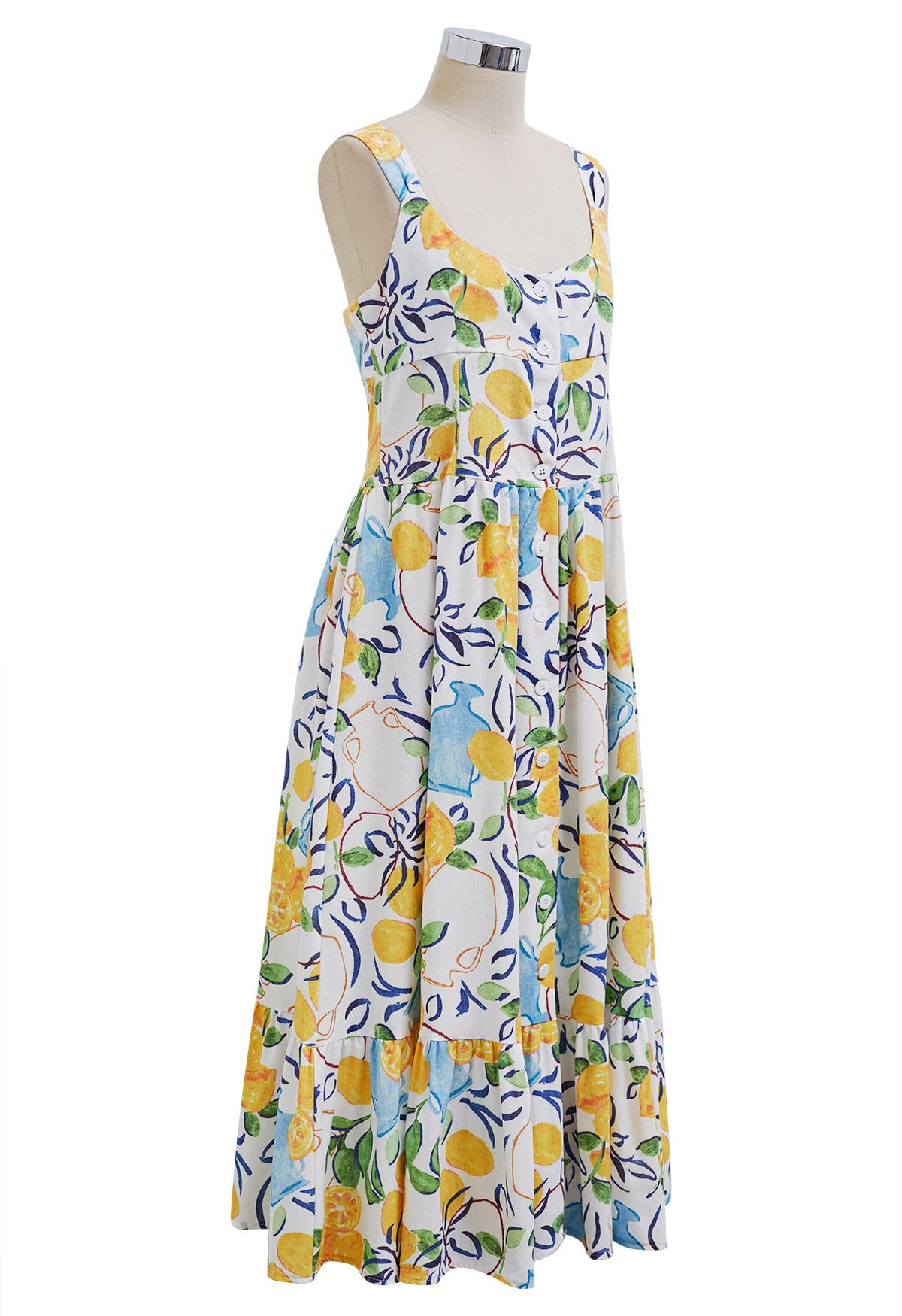 Adored Vibe - Robe caraco boutonnée imprimée citron