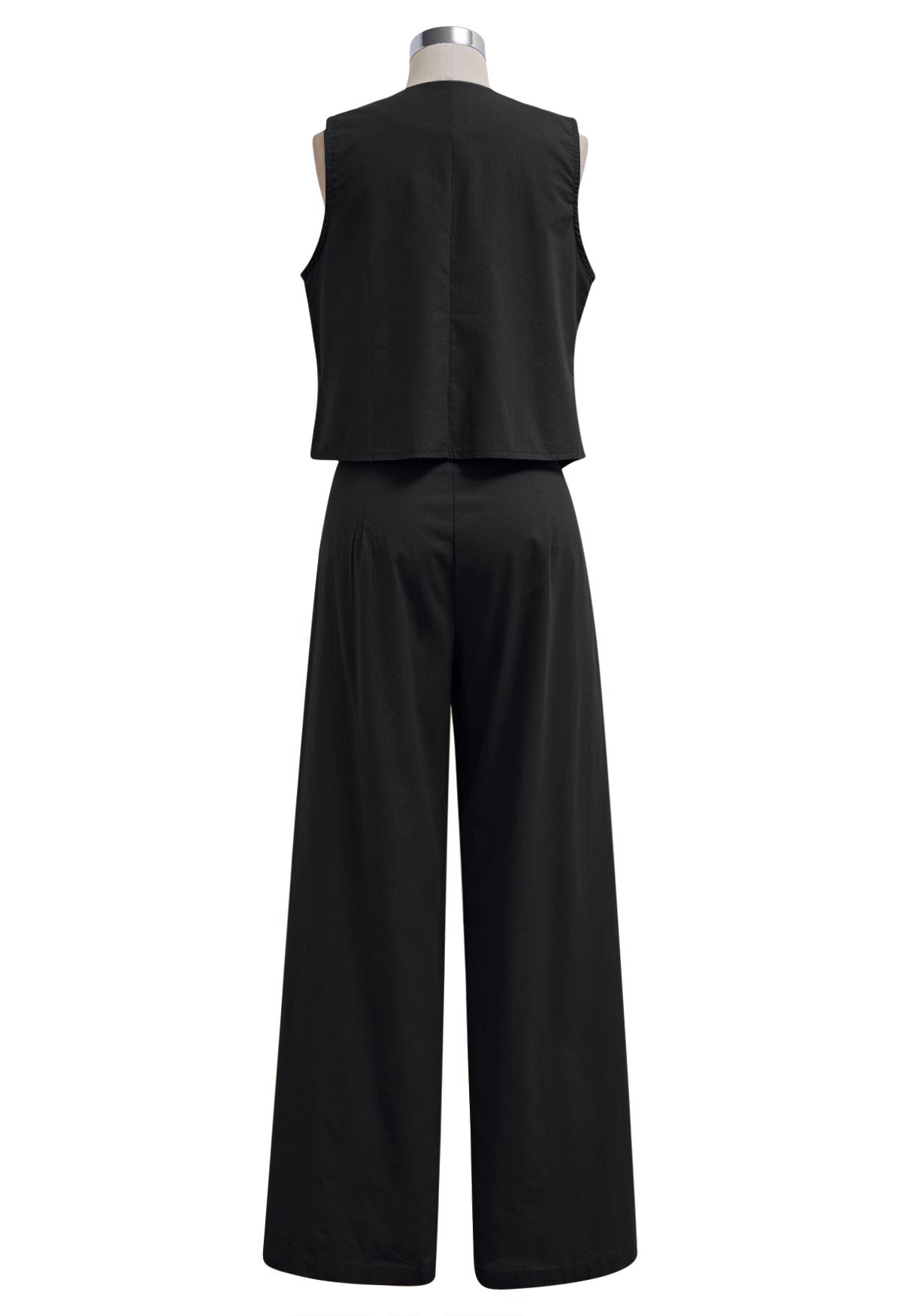 Ensemble gilet et pantalon boutonnés en mélange de lin, noir