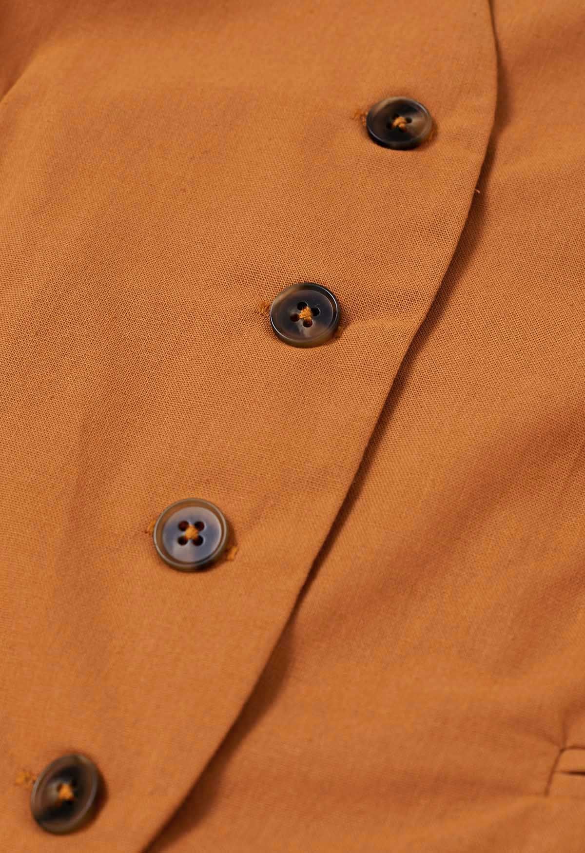 Ensemble gilet et pantalon boutonnés en mélange de lin en citrouille