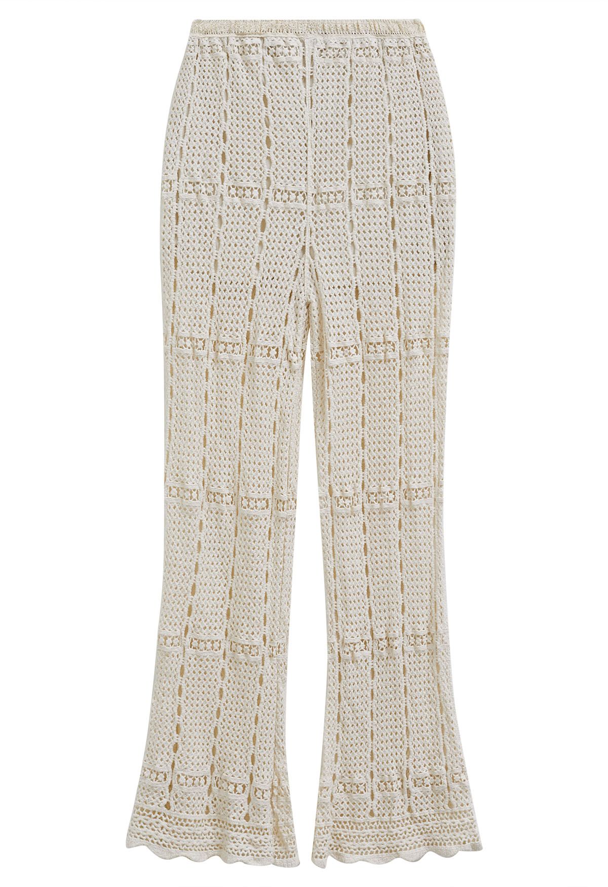 Pantalon évasé en crochet ajouré