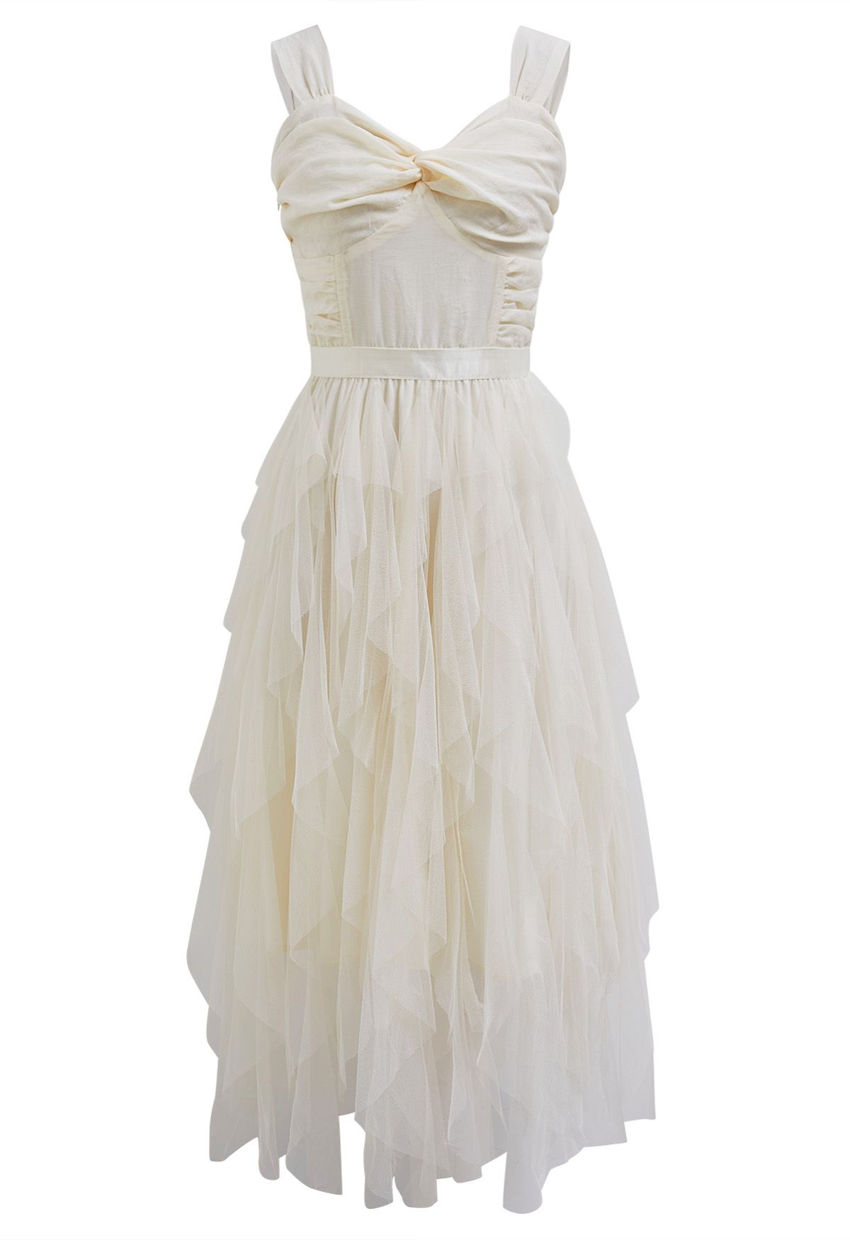 Robe caraco en tulle à détail torsadé en crème