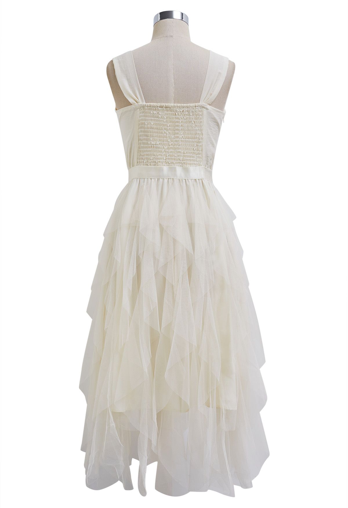 Robe caraco en tulle à détail torsadé en crème