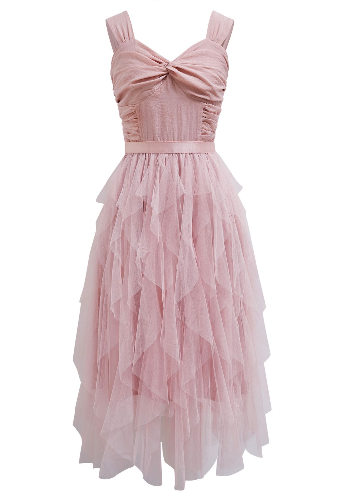 Robe caraco en tulle à détail torsadé en rose