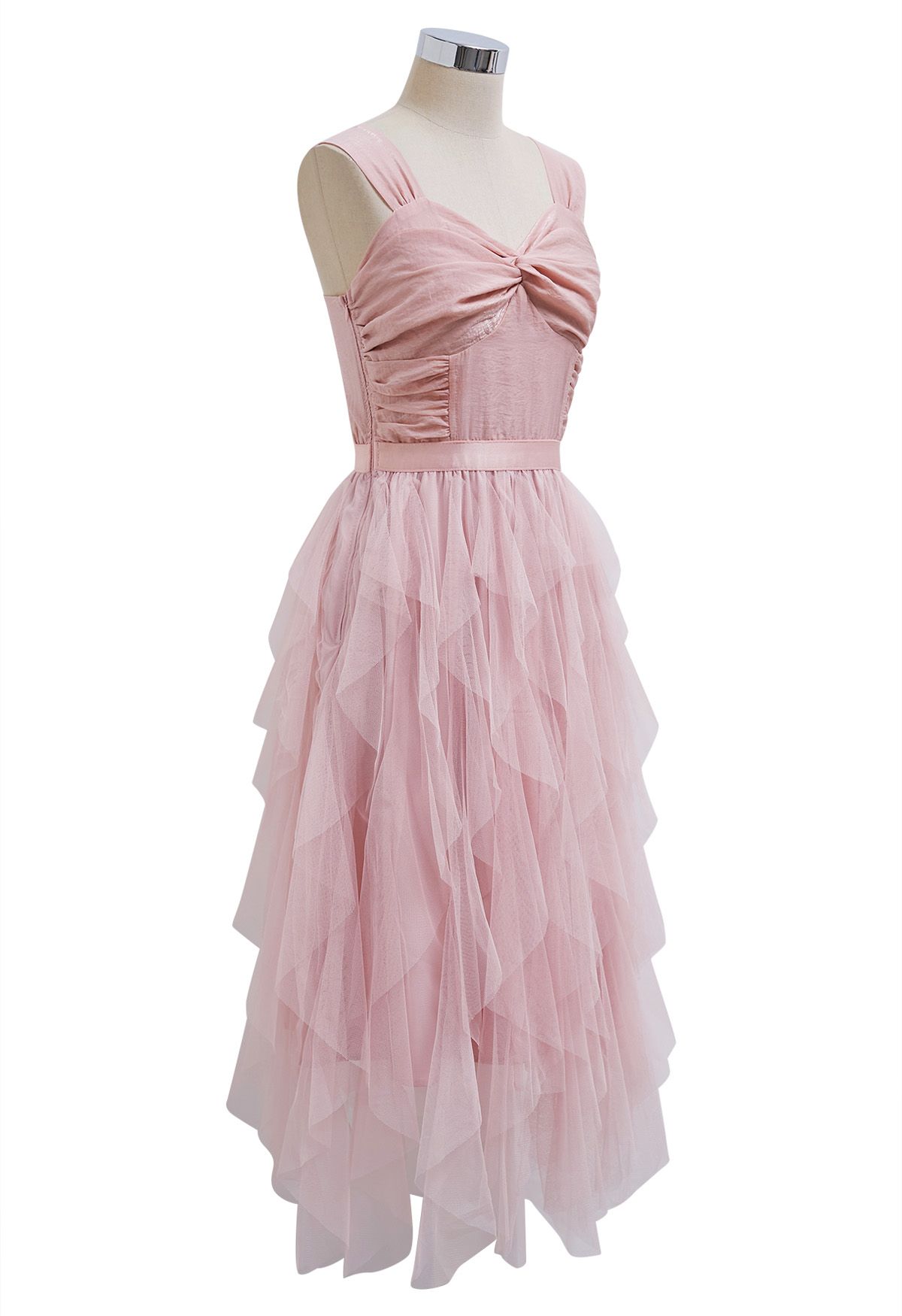 Robe caraco en tulle à détail torsadé en rose