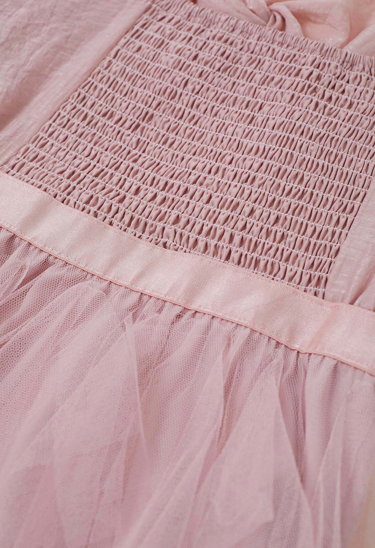 Robe caraco en tulle à détail torsadé en rose