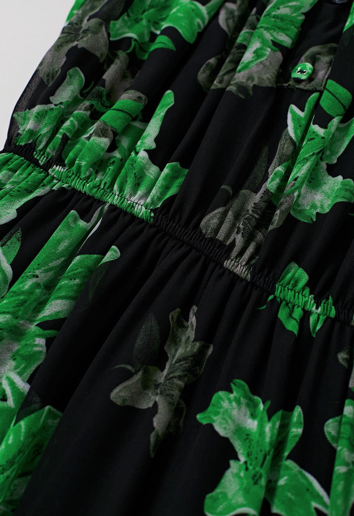 Robe midi imprimée en mousseline à épaules dénudées Lily en vert