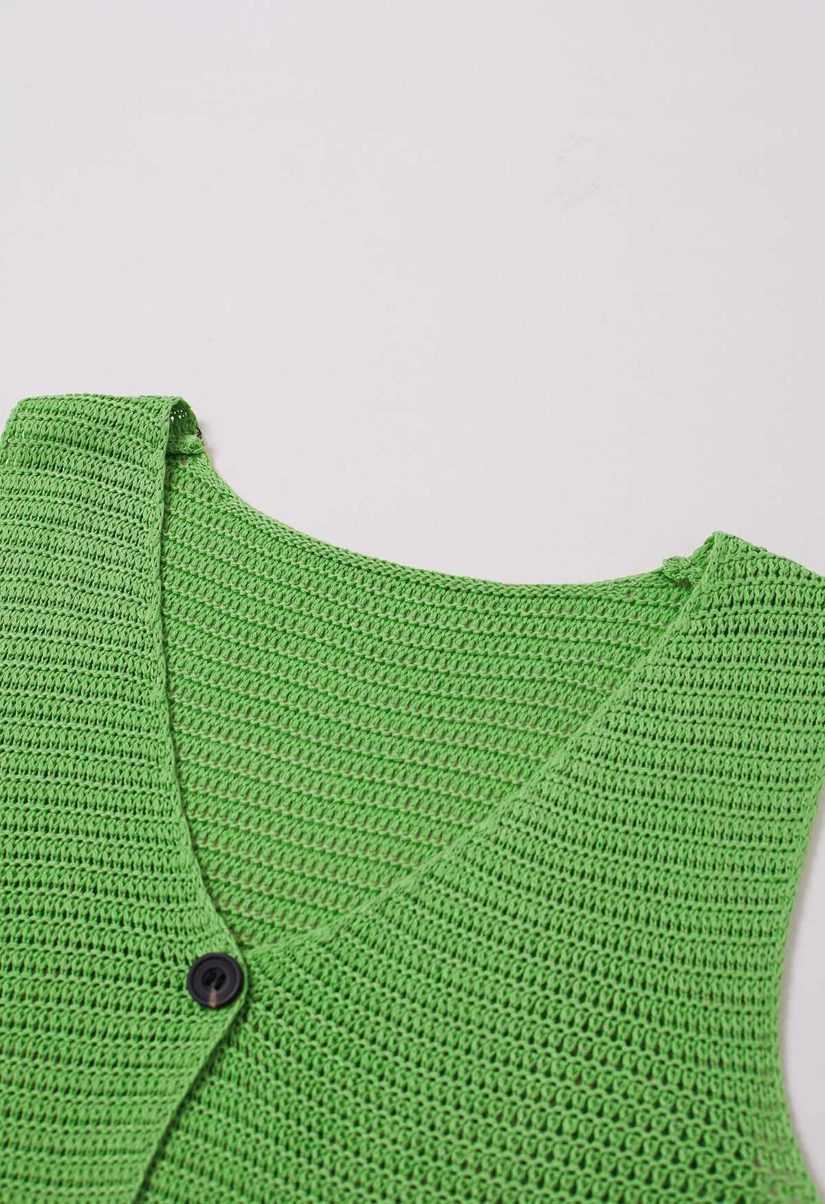 Ensemble gilet boutonné au crochet ajouré et jupe à cordon de serrage en vert