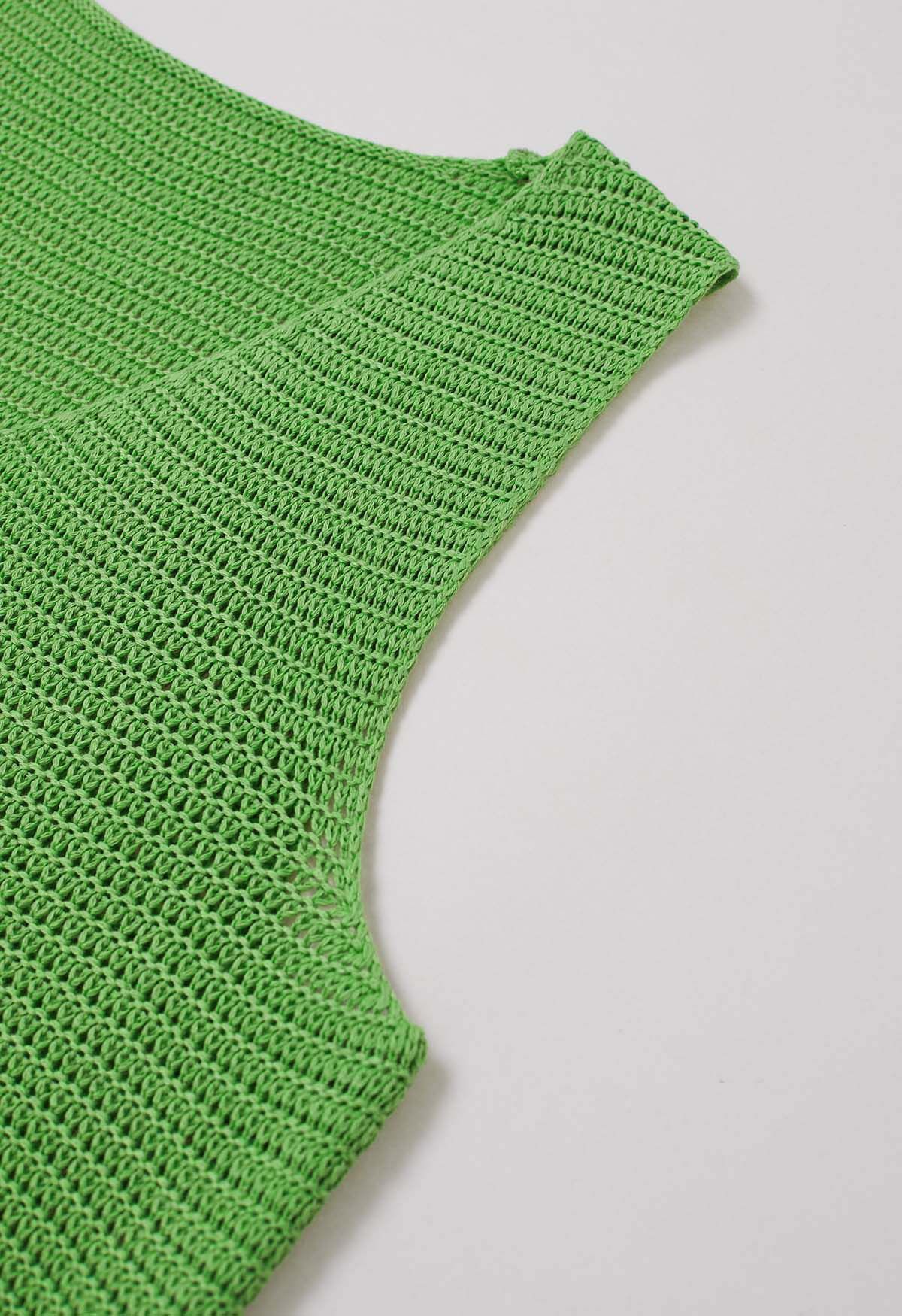 Ensemble gilet boutonné au crochet ajouré et jupe à cordon de serrage en vert