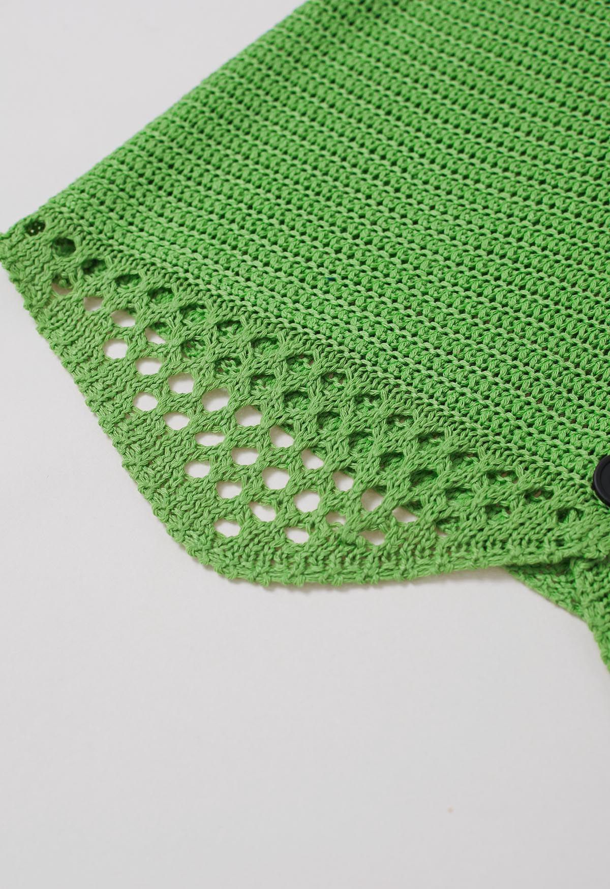 Ensemble gilet boutonné au crochet ajouré et jupe à cordon de serrage en vert