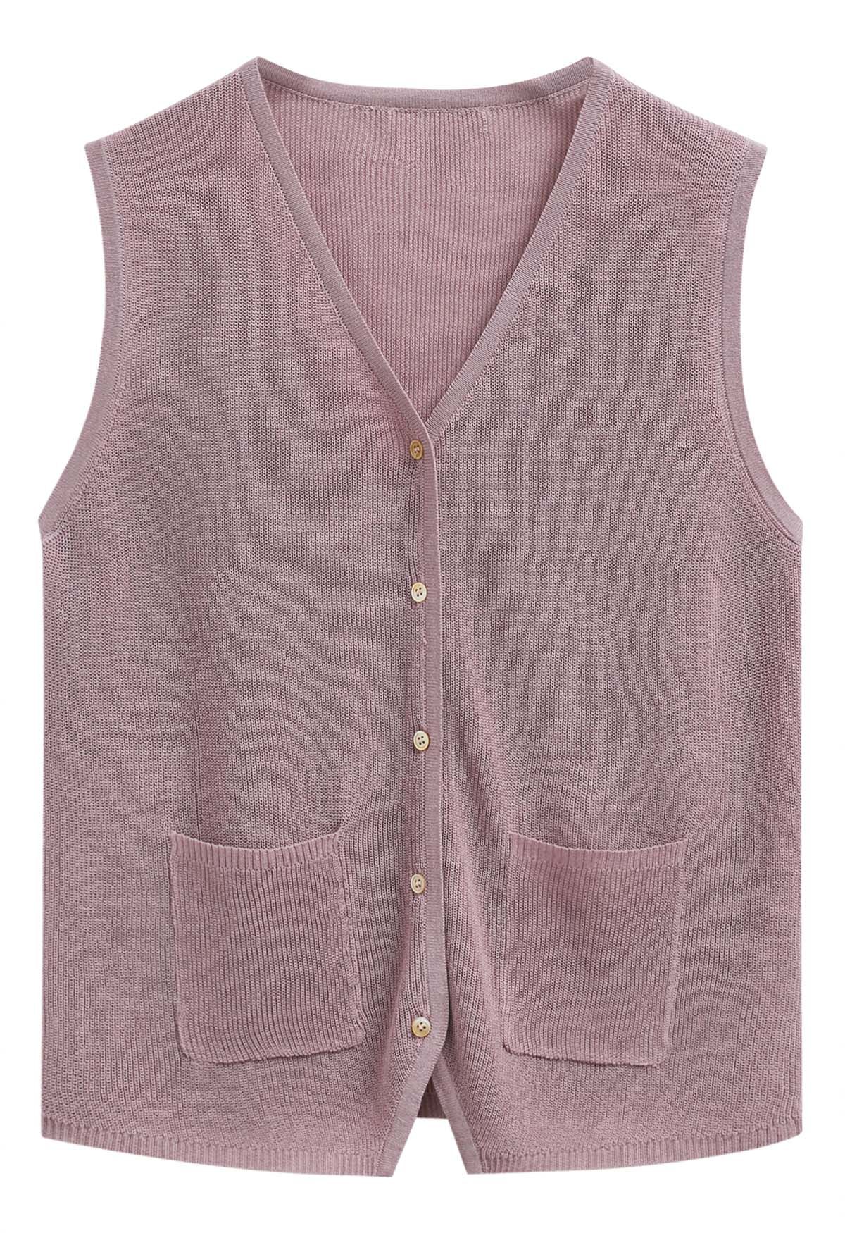 Gilet boutonné avec poche plaquée en mauve