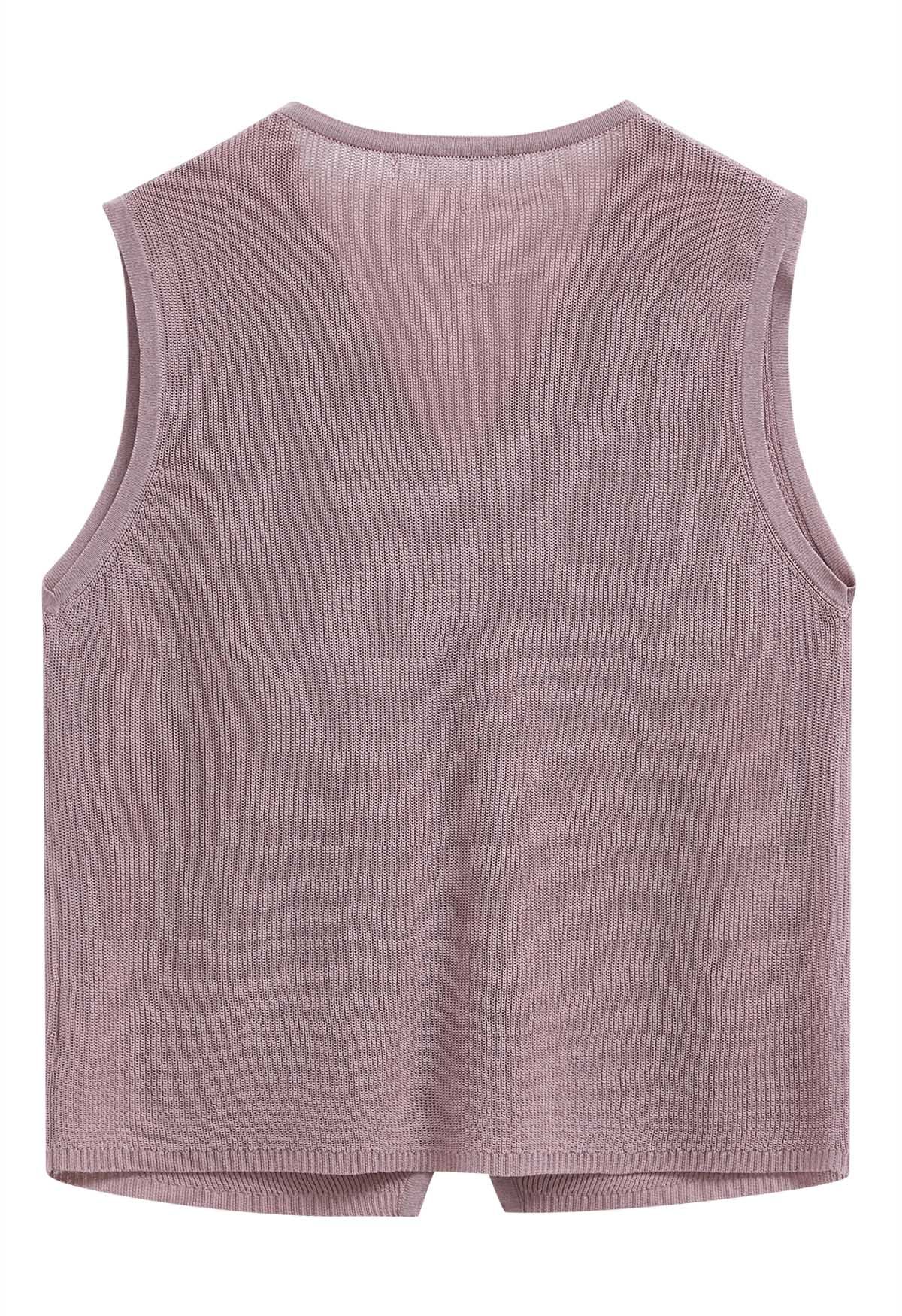 Gilet boutonné avec poche plaquée en mauve