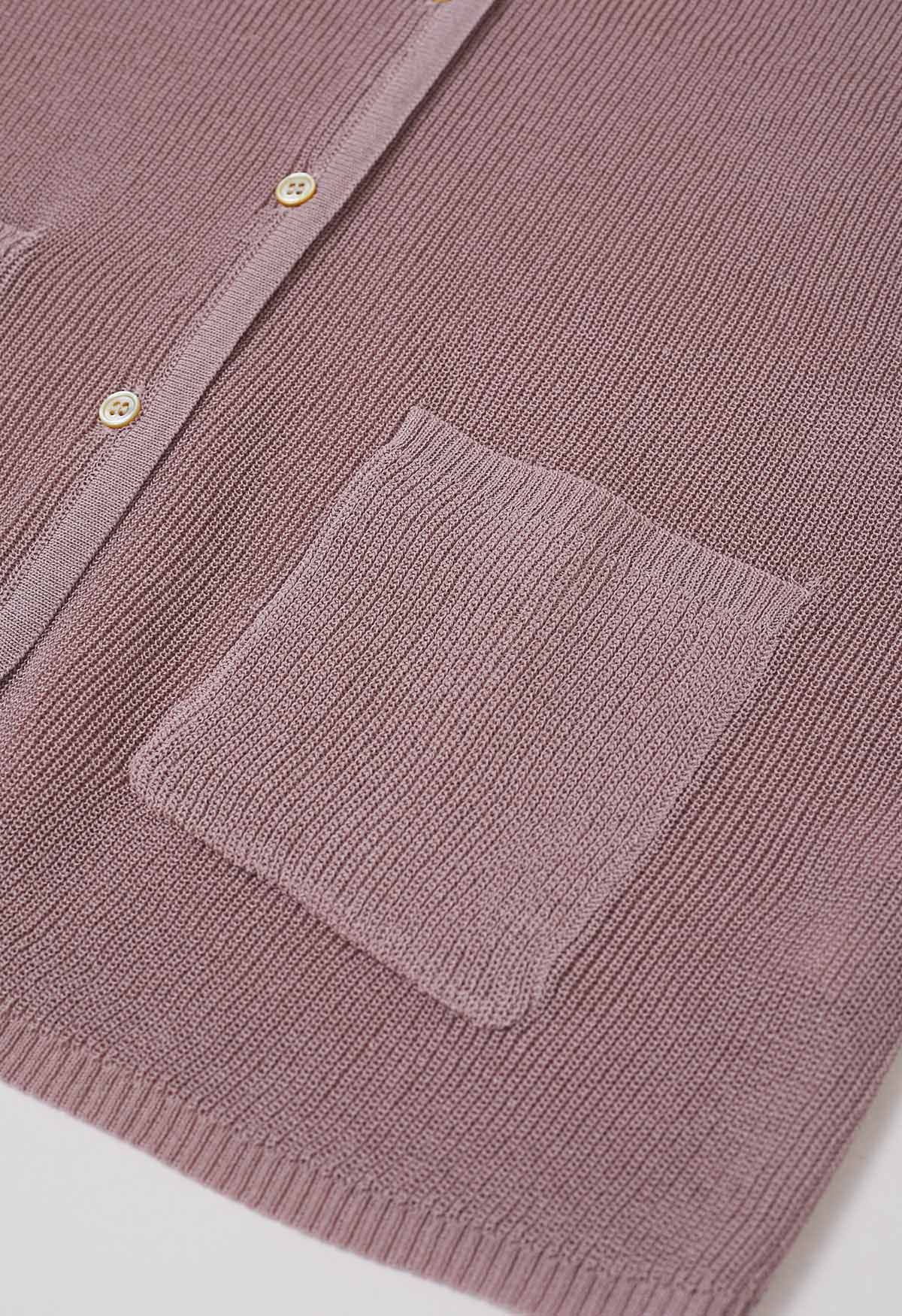 Gilet boutonné avec poche plaquée en mauve