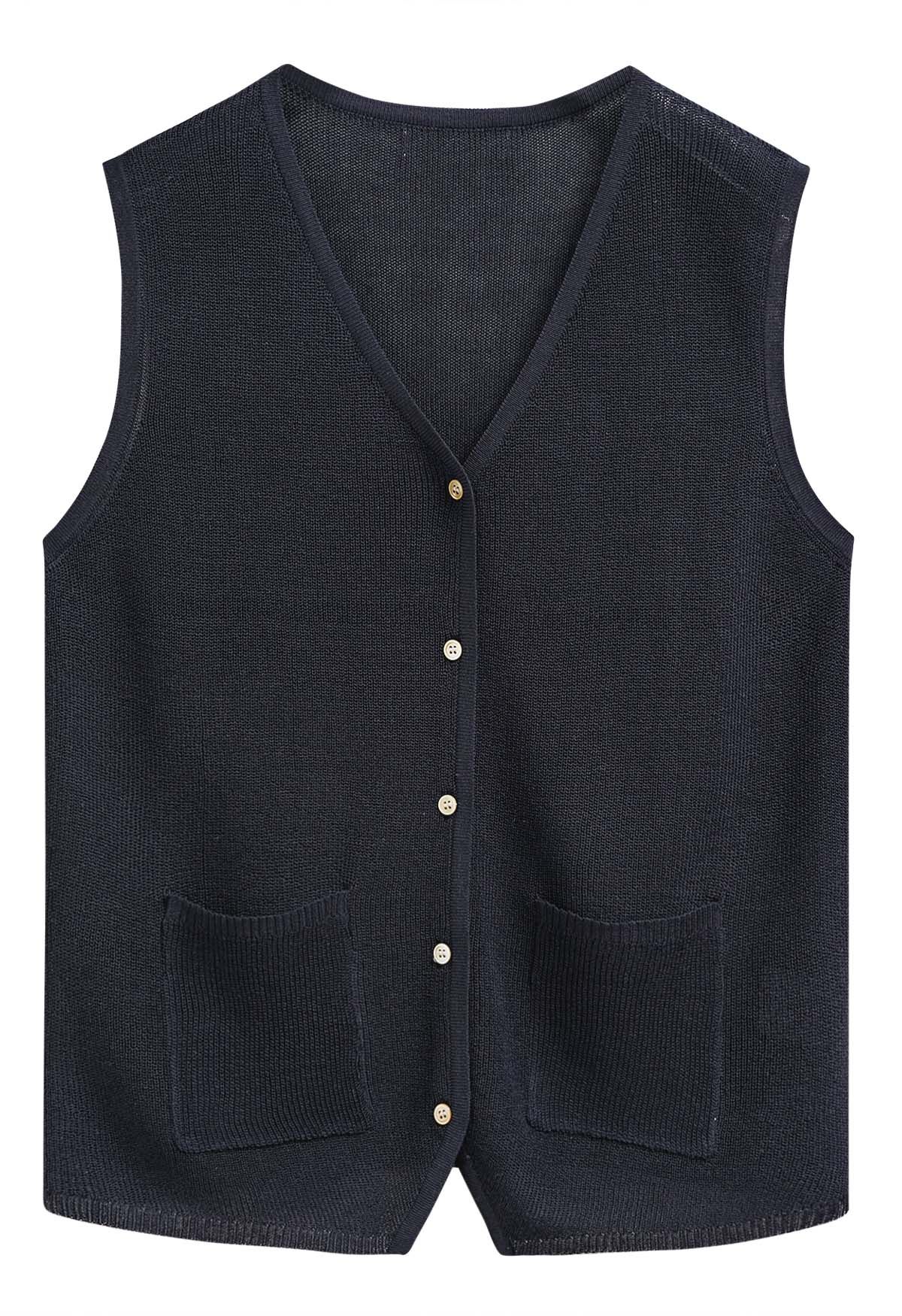 Gilet boutonné avec poche plaquée en bleu marine