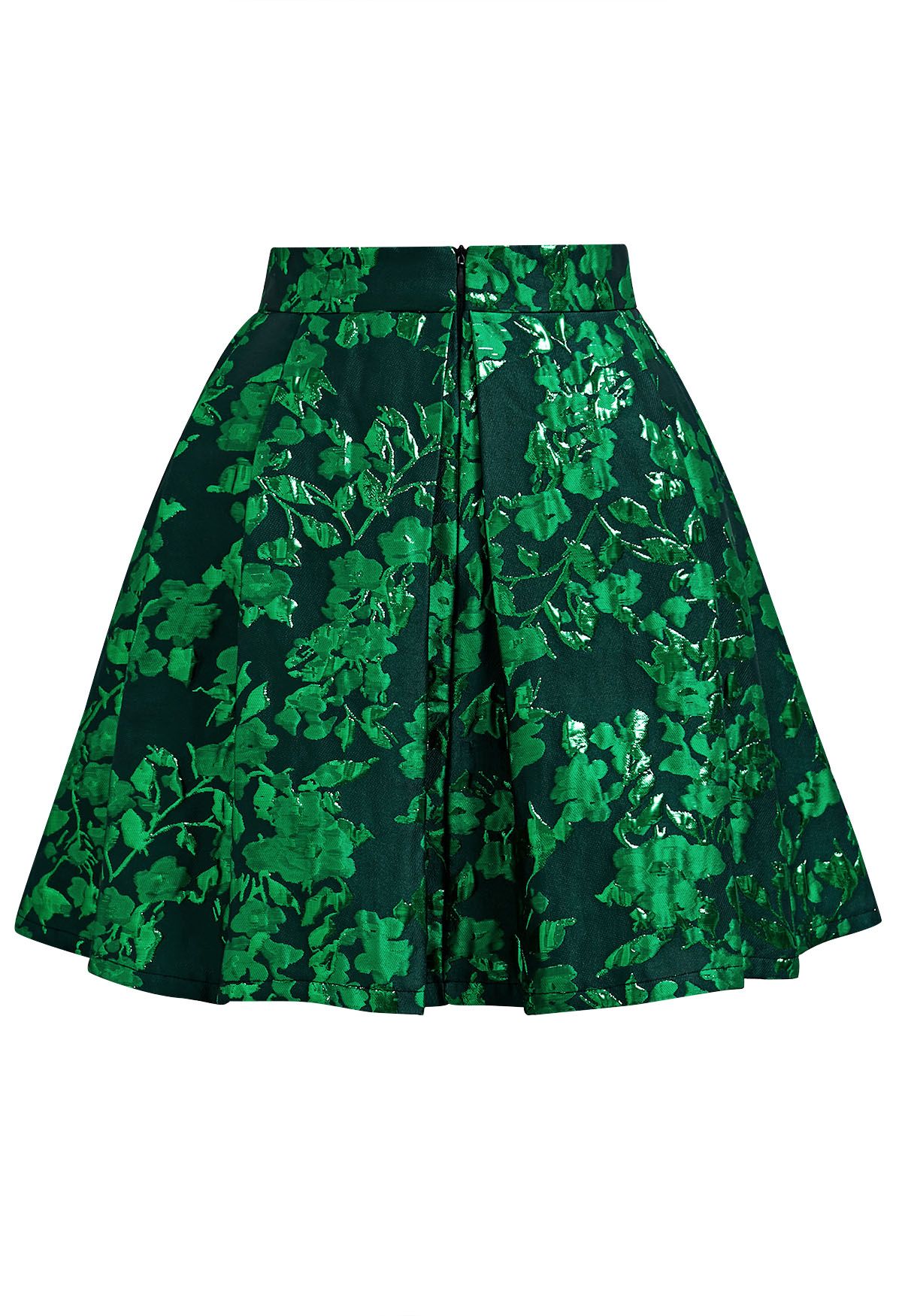 Mini-jupe plissée en jacquard floral vert