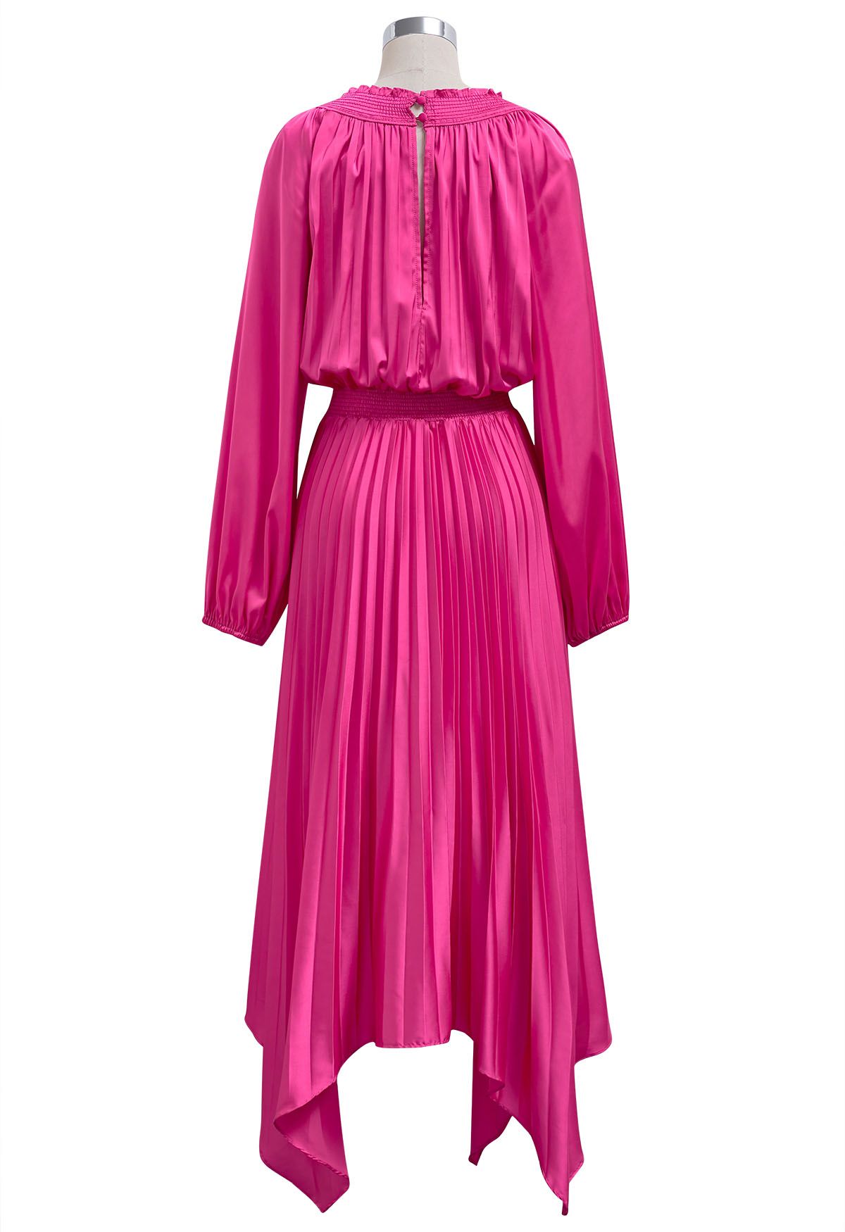 Robe asymétrique plissée à détails froncés et découpes en rose vif