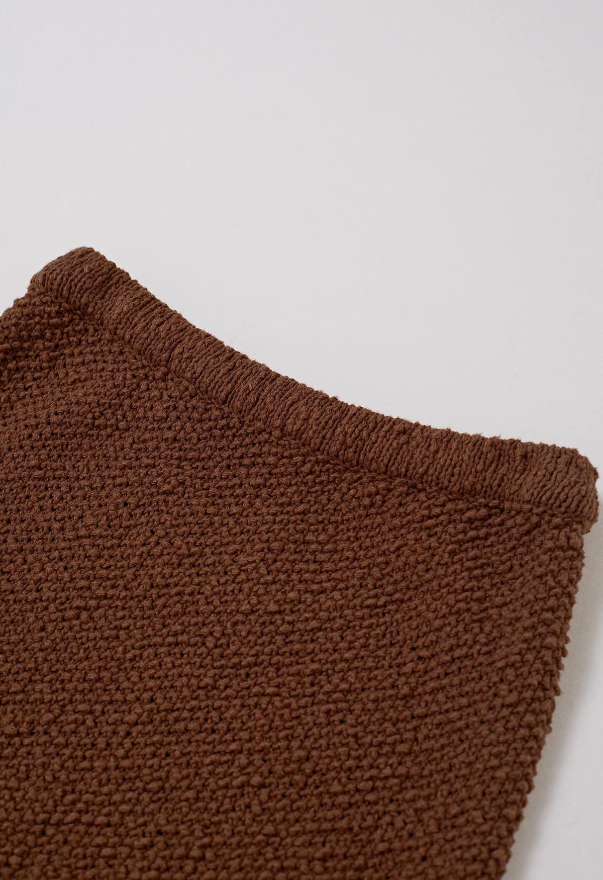 Ensemble haut caraco et jupe longue au crochet gaufré en caramel