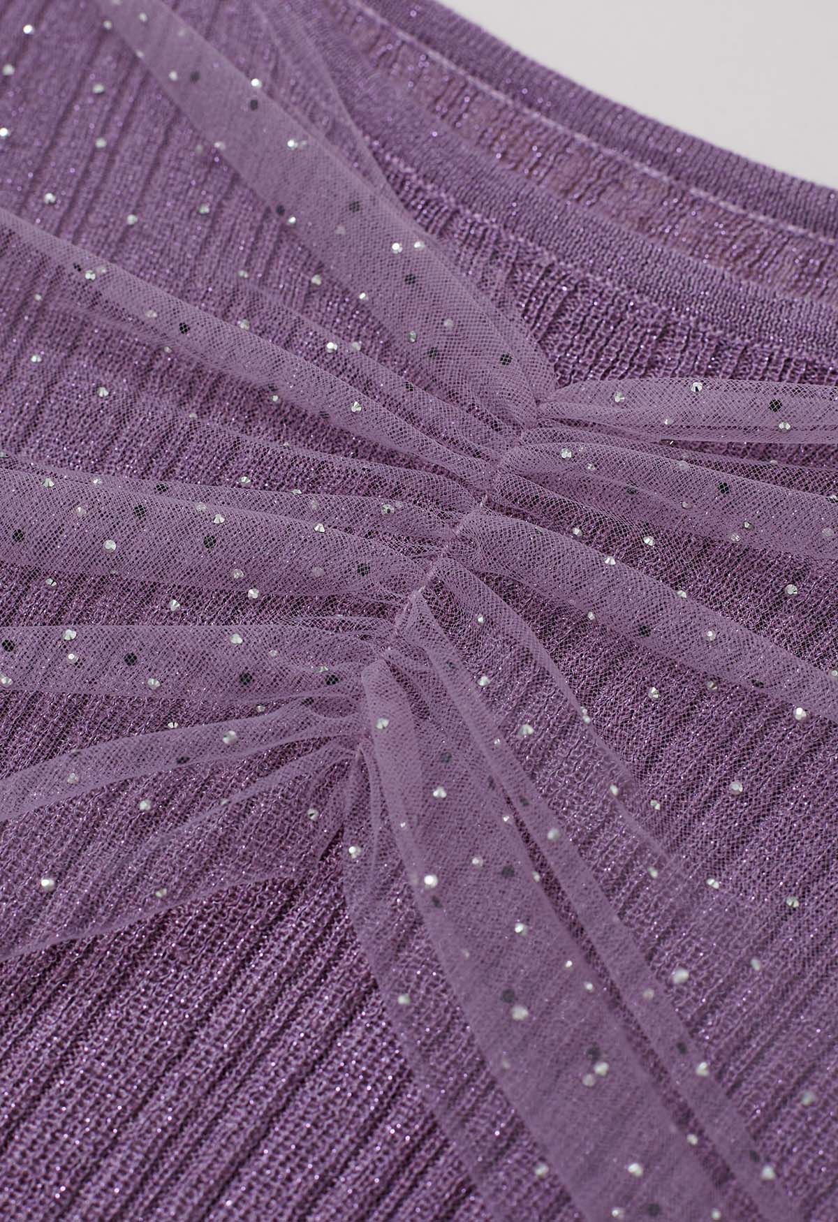 Haut en tricot épissé en maille à décor de strass en lilas